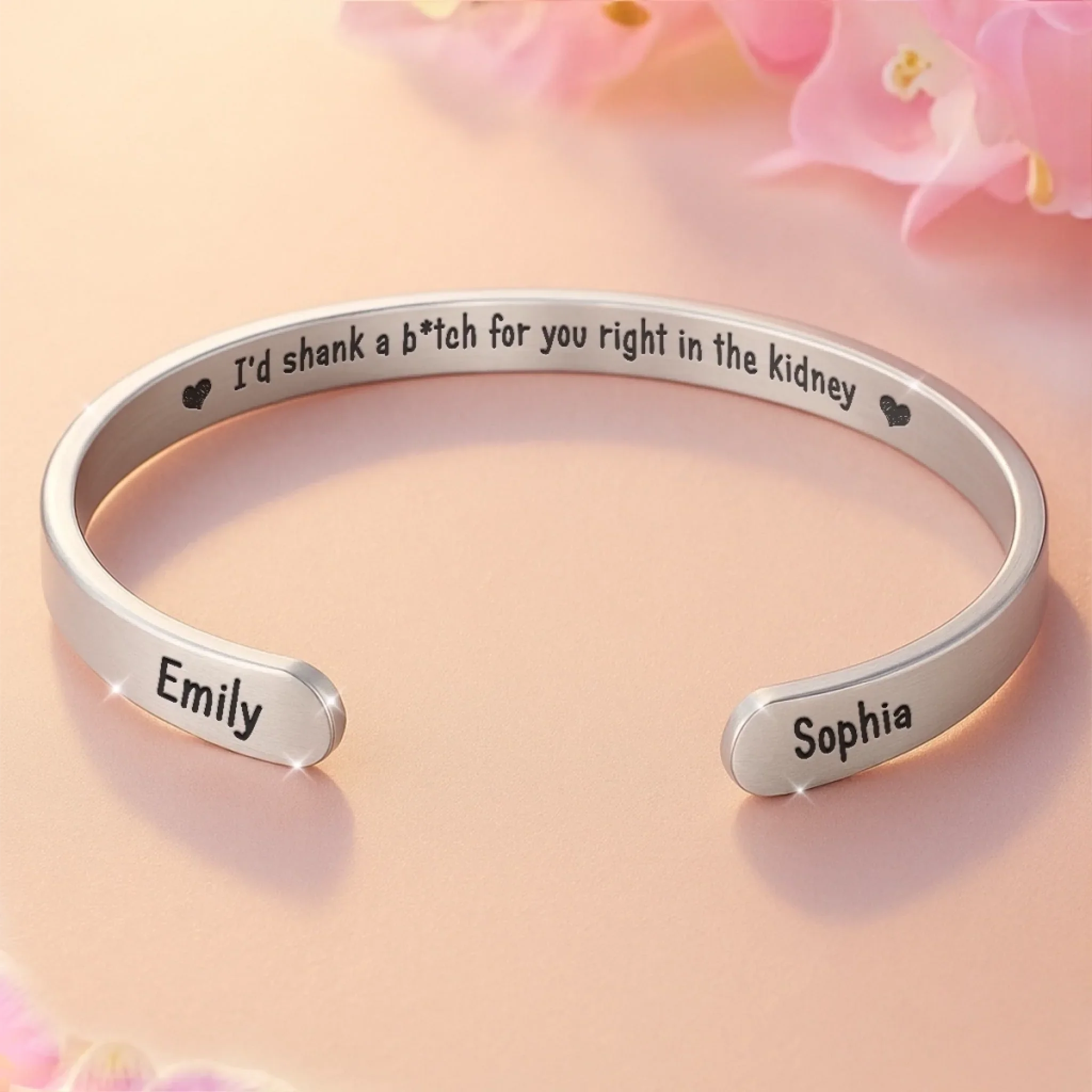 Custom Engraved Stainless Steel Cuff Bracelet - Personalized Best Friend Birthday Gifts For Women, Besties, Sisters, BFF - Partners In Crime Forever