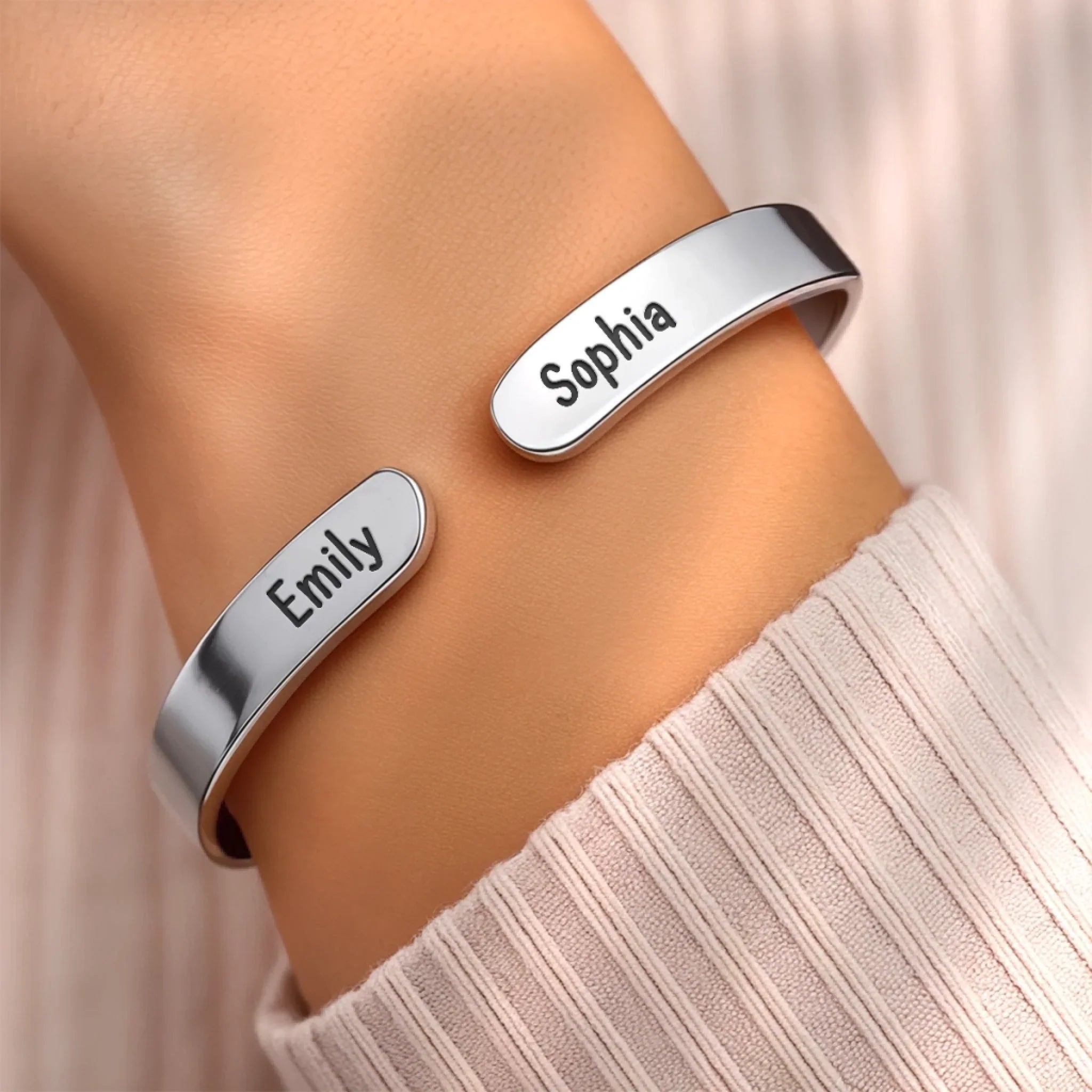 Custom Engraved Stainless Steel Cuff Bracelet - Personalized Best Friend Birthday Gifts For Women, Besties, Sisters, BFF - Partners In Crime Forever