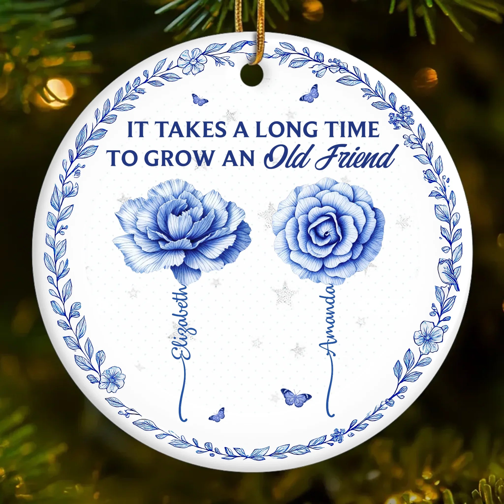 Custom Ceramic Ornament - Personalized Best Friend Christmas Birthday Gifts For Women, Besties, Sisters, BFF - Two Hearts One Connection