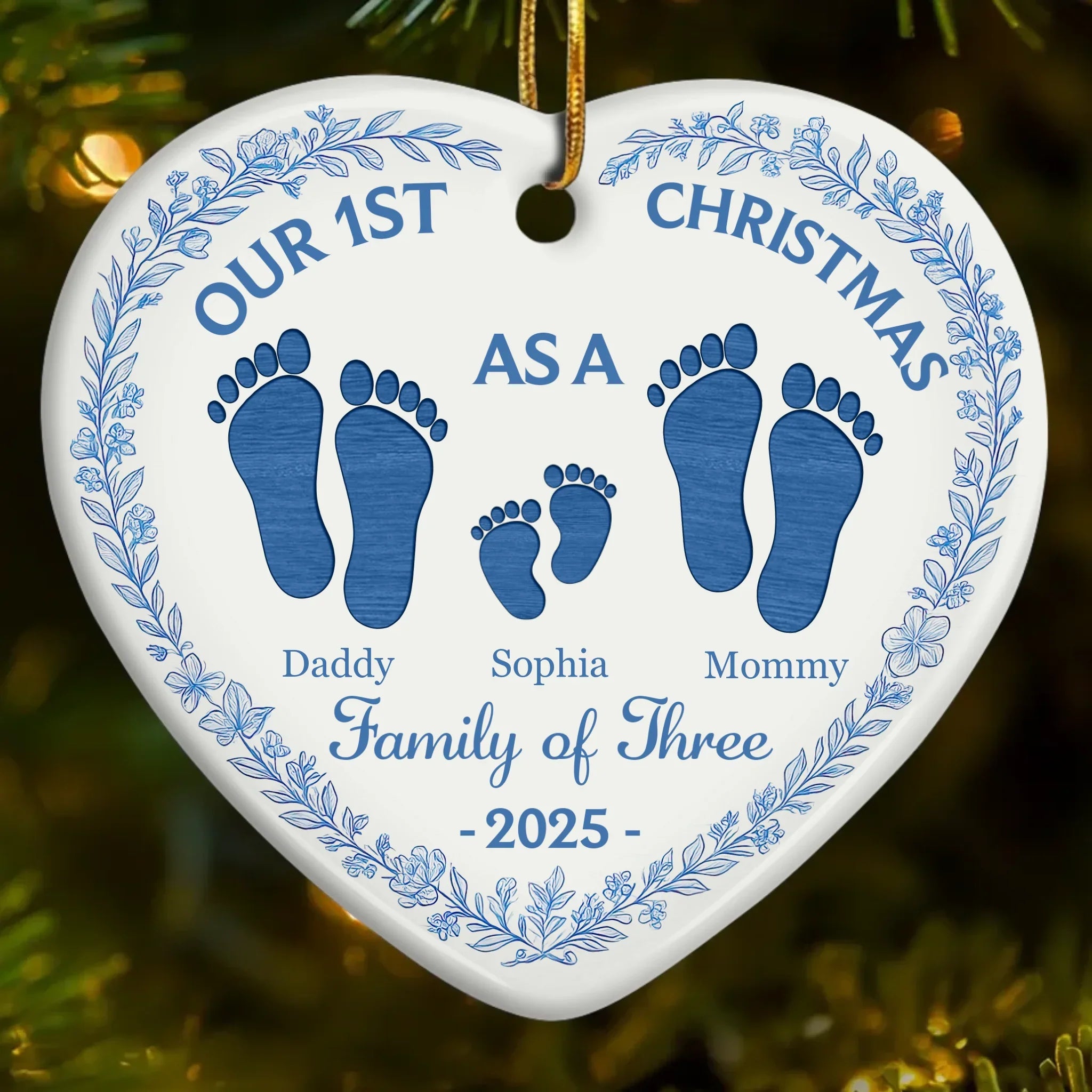 Custom Ceramic Ornament - Personalized Christmas Birthday Gifts For Mom, Dad, Kids - Our 1st Christmas
