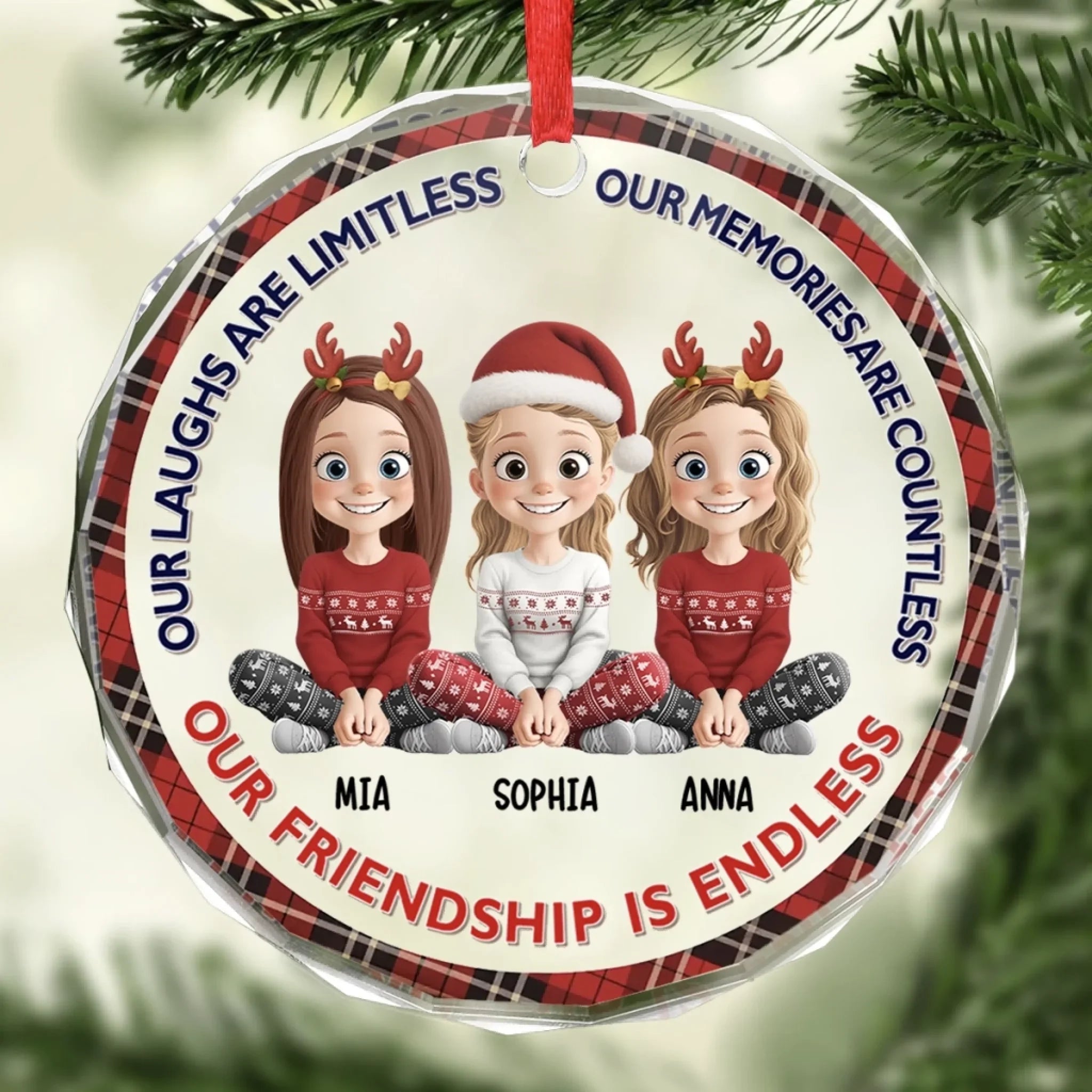 Custom Circle Glass Ornament - Personalized Christmas Best Friend Birthday Gifts For Women, Besties, Sisters, BFF - Our Friendship Is Endless