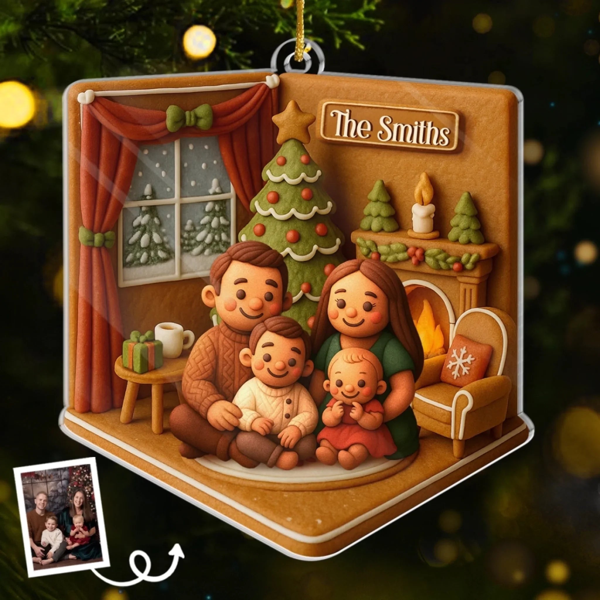 Custom Photo Acrylic Ornament - Personalized Christmas Birthday Gifts For Mom, Dad, Kids - Winter Magic With Family