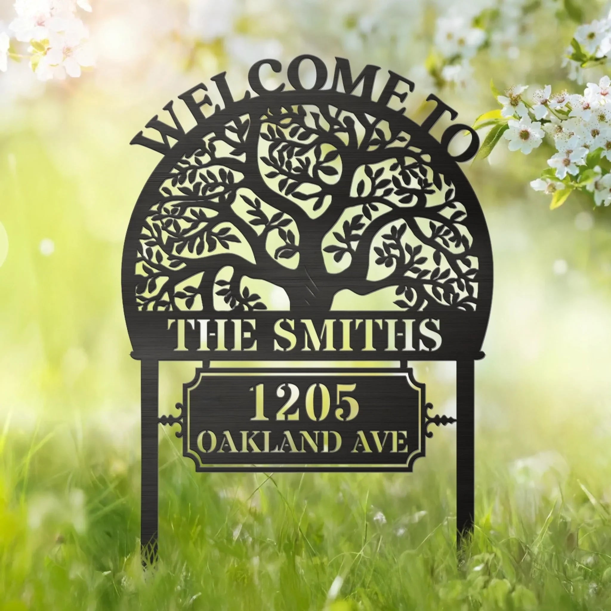 Custom Metal Garden Stake - Personalized Birthday Gifts For Mom, Dad, Kids - Welcome To Our Happy Home