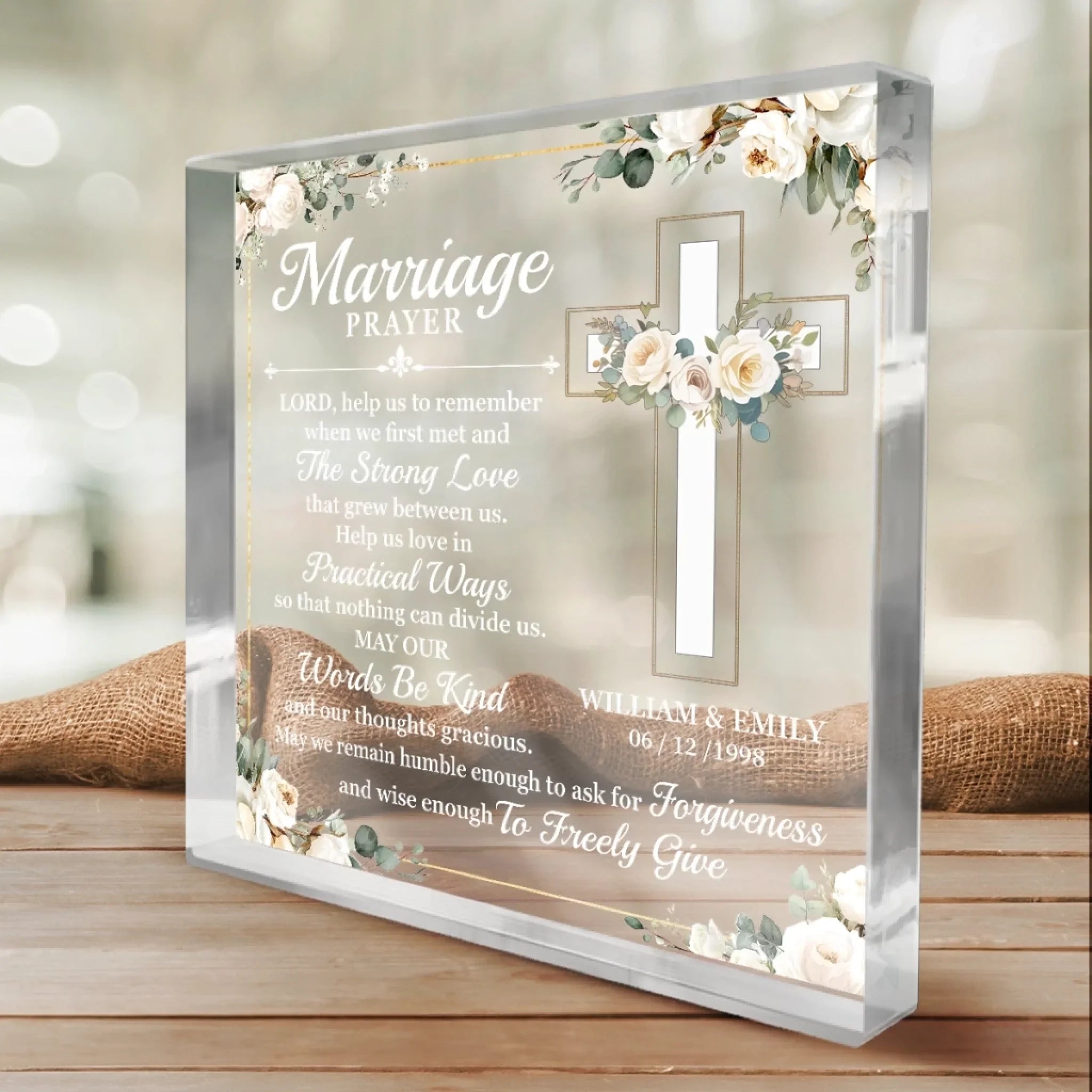 Custom Square Shaped Acrylic Plaque - Personalized   Anniversary Wedding Gifts For Husband And Wife, Him And Her, All Believers, Jesus Lovers - Rooted In Love