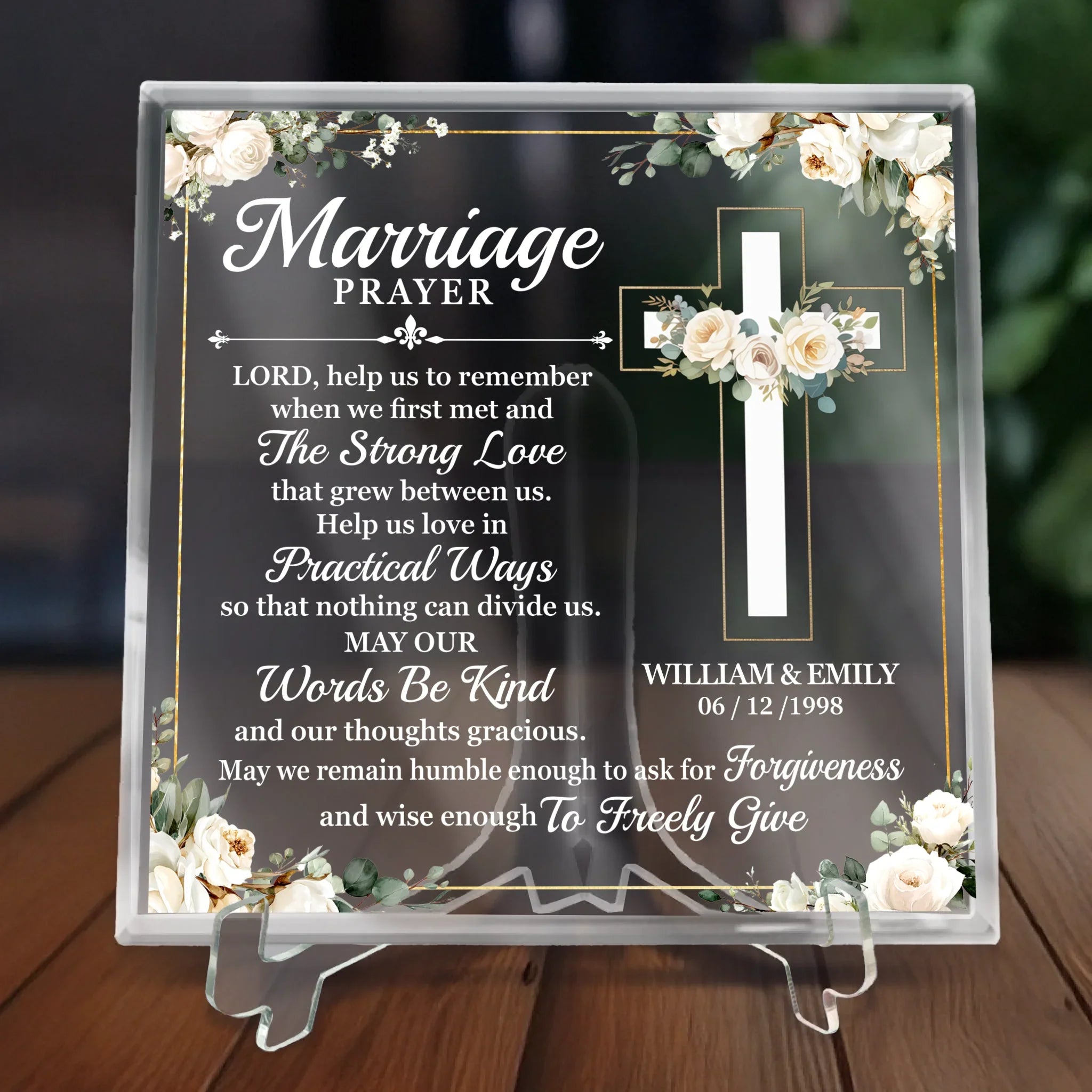 Custom Square Shaped Acrylic Plaque - Personalized   Anniversary Wedding Gifts For Husband And Wife, Him And Her, All Believers, Jesus Lovers - Rooted In Love