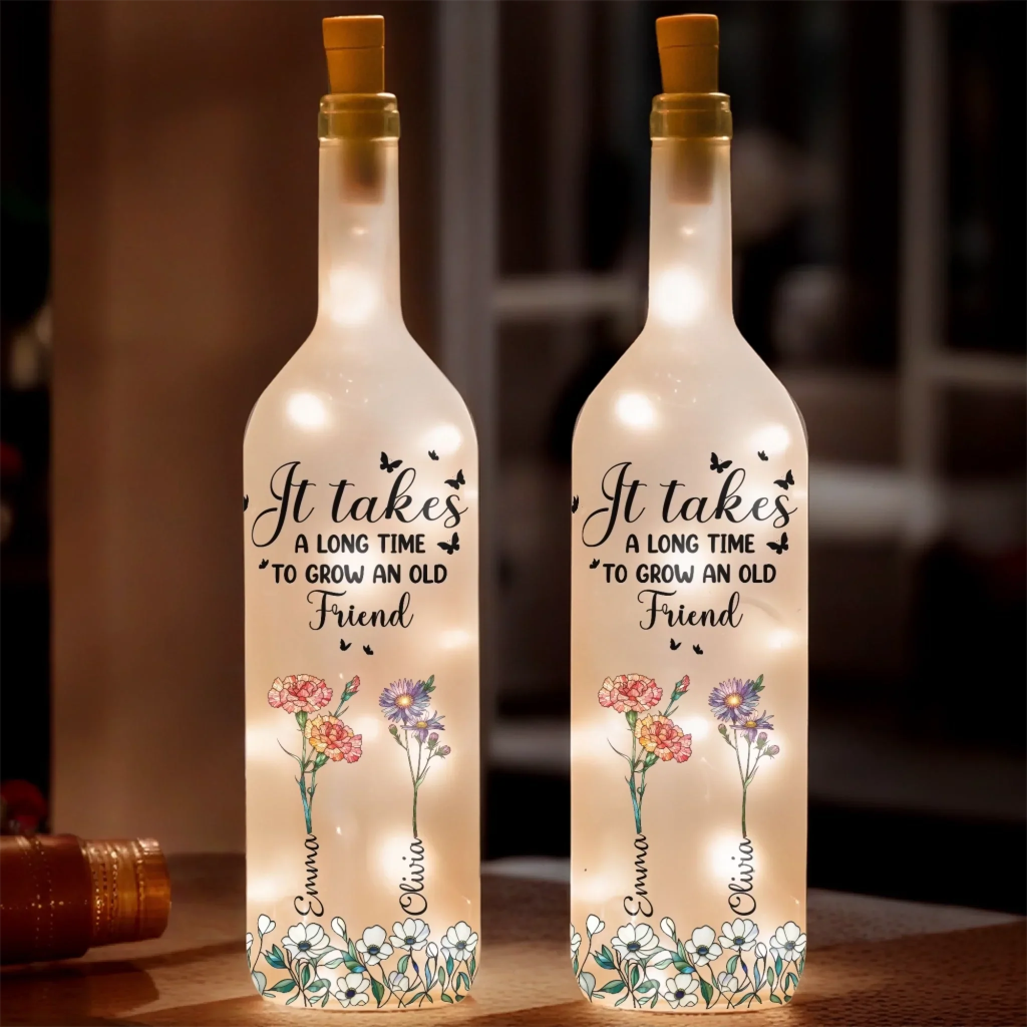 Custom Bottle Lamp - Personalized Best Friend Birthday Gifts For Women, Besties, Sisters, BFF - Friendship That Grows With Time