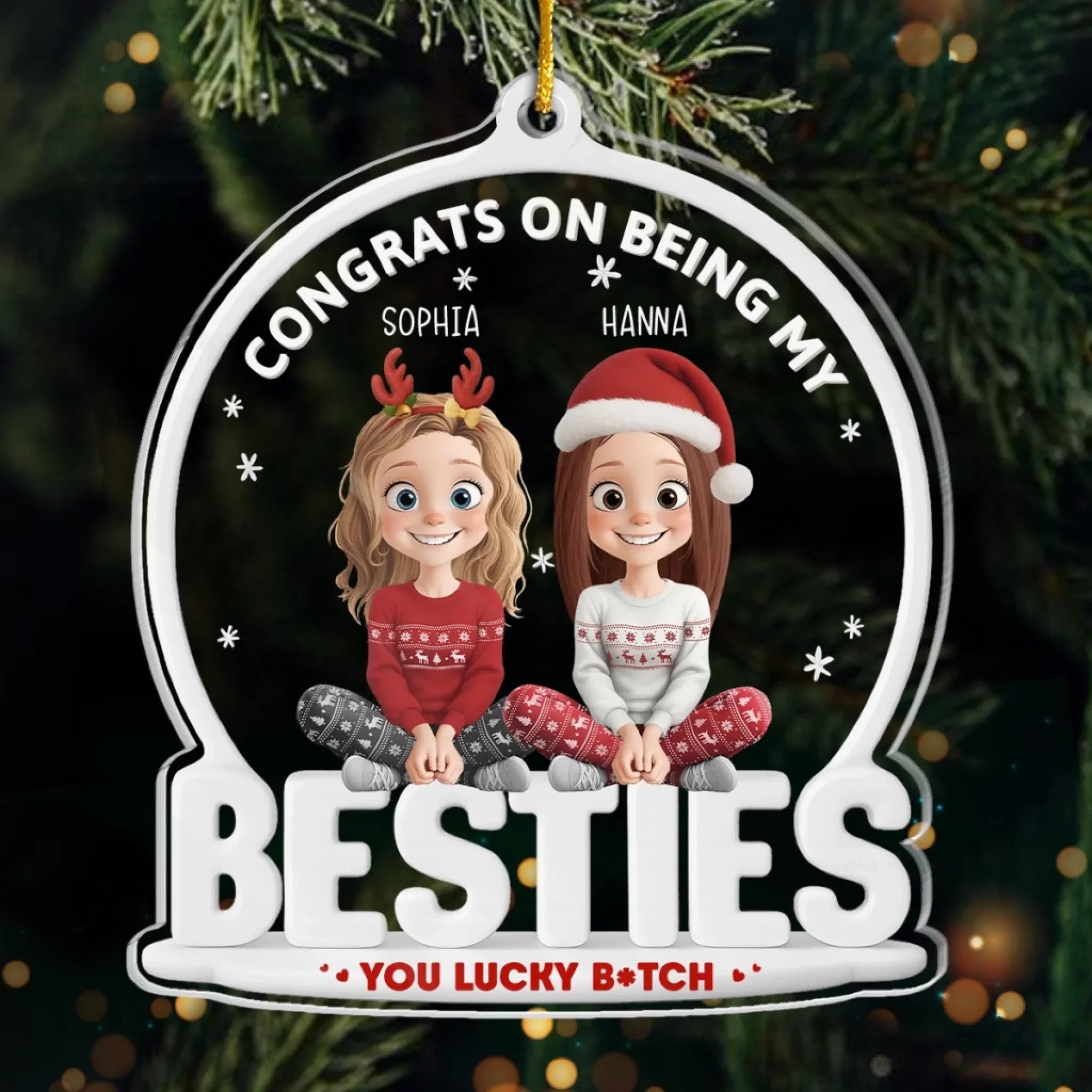 Custom Acrylic Ornament - Personalized Christmas Best Friend Birthday Gifts For Women, Besties, Sisters, BFF - Congrats On Being My Besties