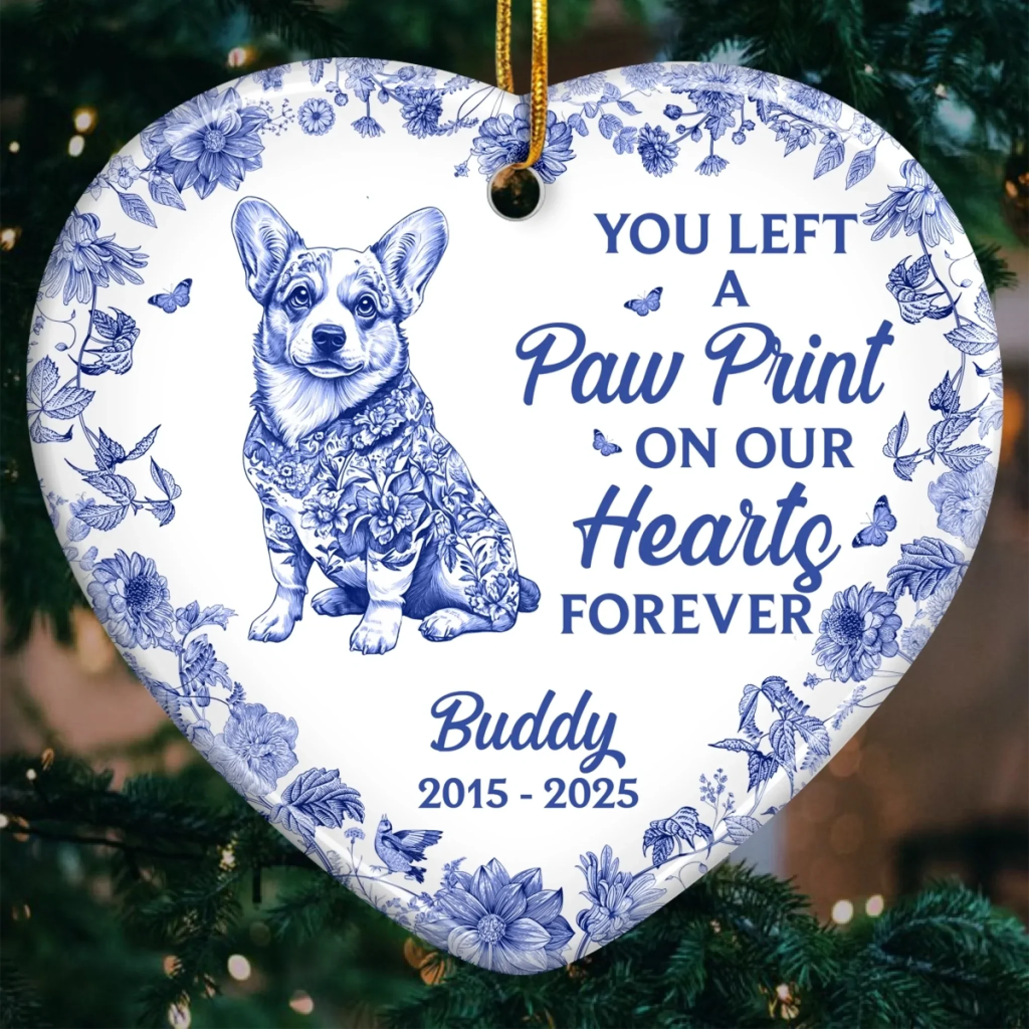 Custom Ceramic Ornament - Personalized Pet Christmas Memorial Sympathy Gifts For Dogs - Left A Paw Print On My Heart Forever