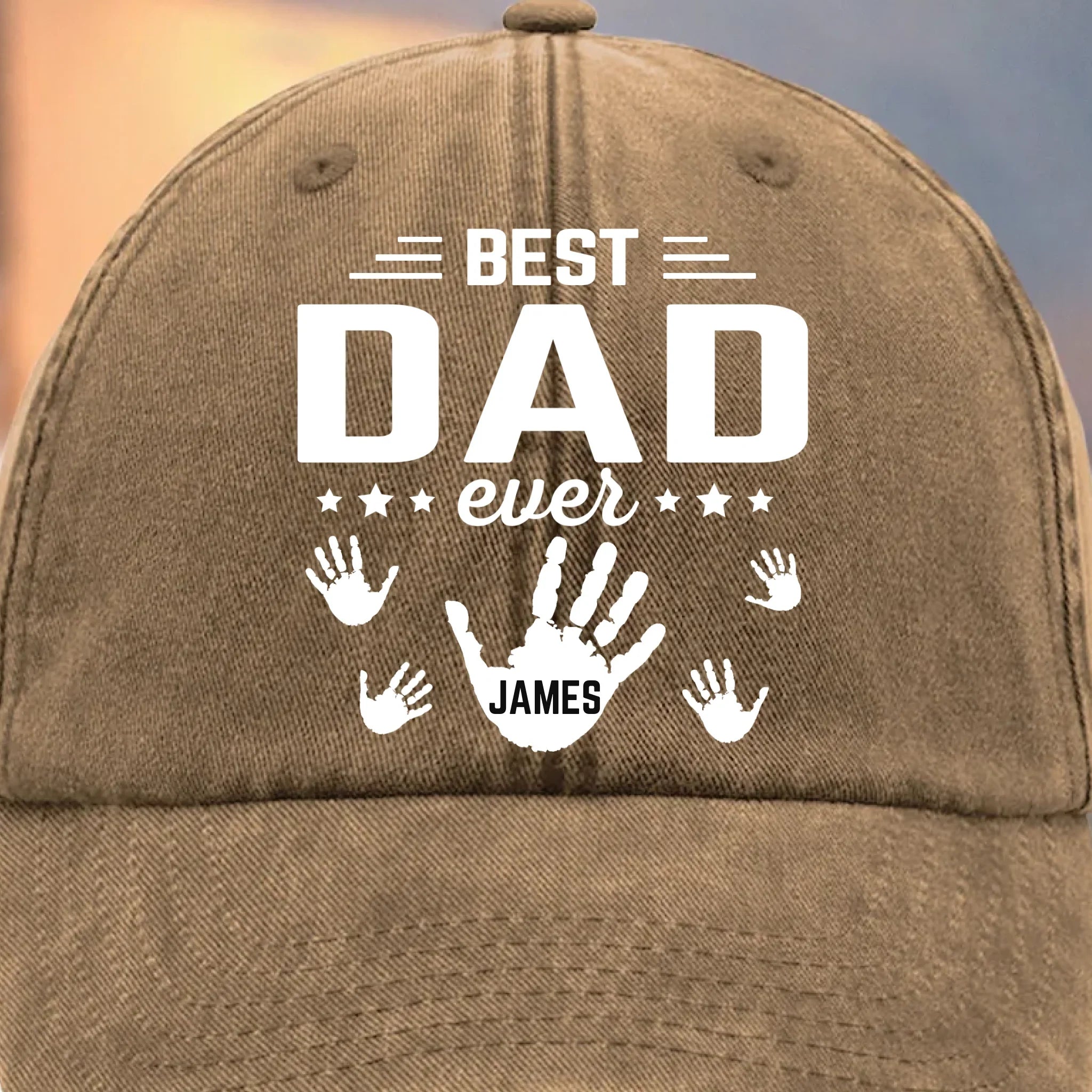 The Hands That Made Him Papa - Family Personalized Custom Vintage Washed Denim Baseball Cap - Father's Day, Gift For Dad, Grandpa
