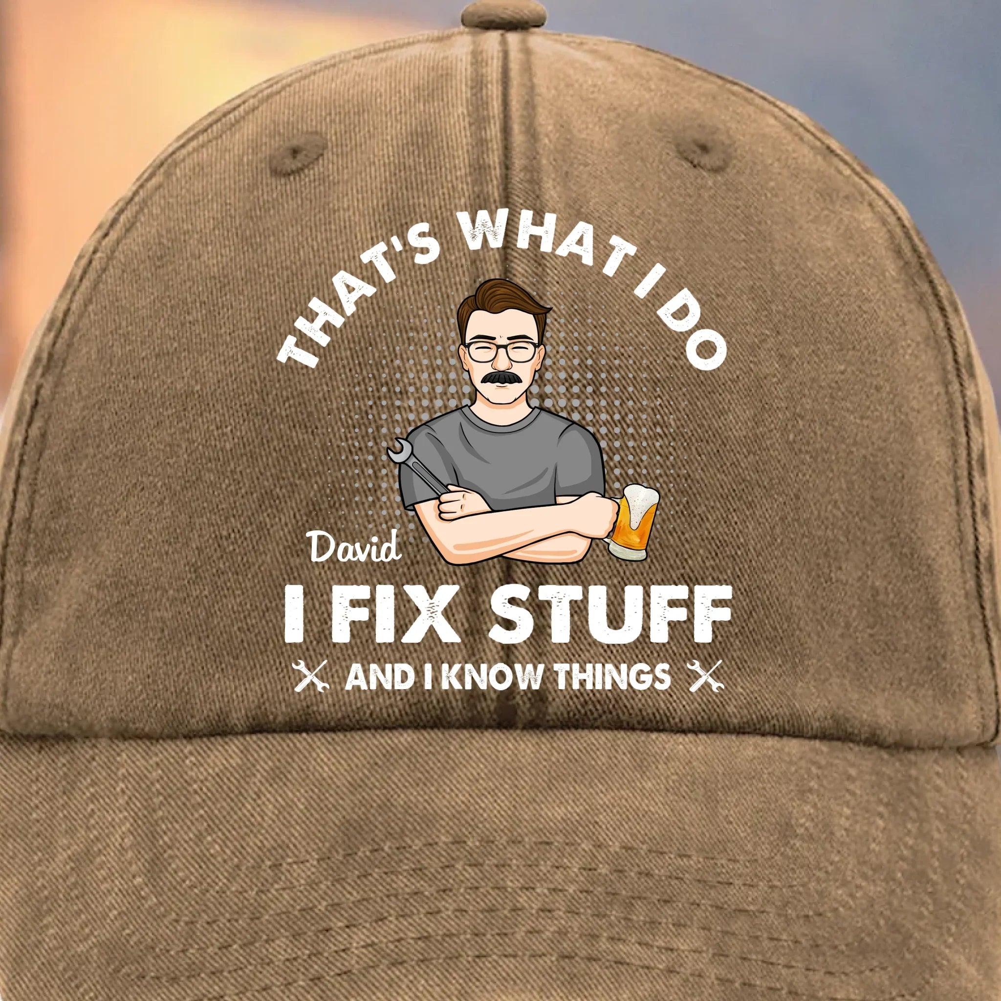 If Dad Can’t Fix It, No One Can - Family Personalized Custom Vintage Washed Denim Baseball Cap - Father's Day, Gift For Dad, Grandpa