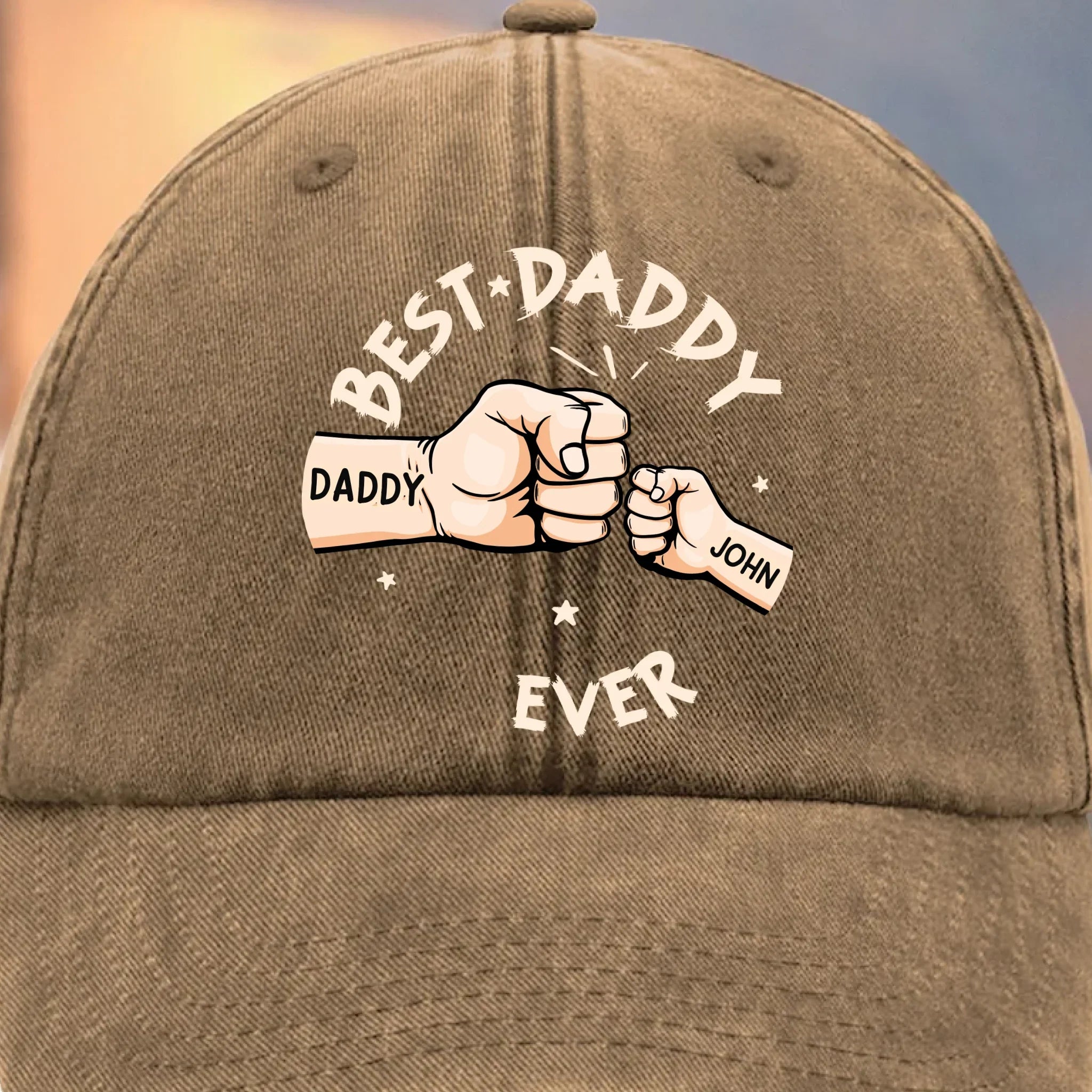 Tiny Fist, Big Love - Family Personalized Custom Vintage Washed Denim Baseball Cap - Father's Day, Gift For Dad, Grandpa