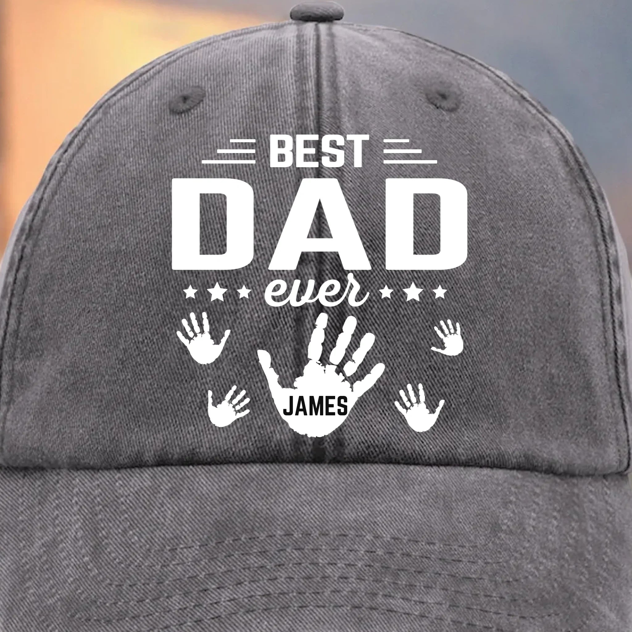 The Hands That Made Him Papa - Family Personalized Custom Vintage Washed Denim Baseball Cap - Father's Day, Gift For Dad, Grandpa
