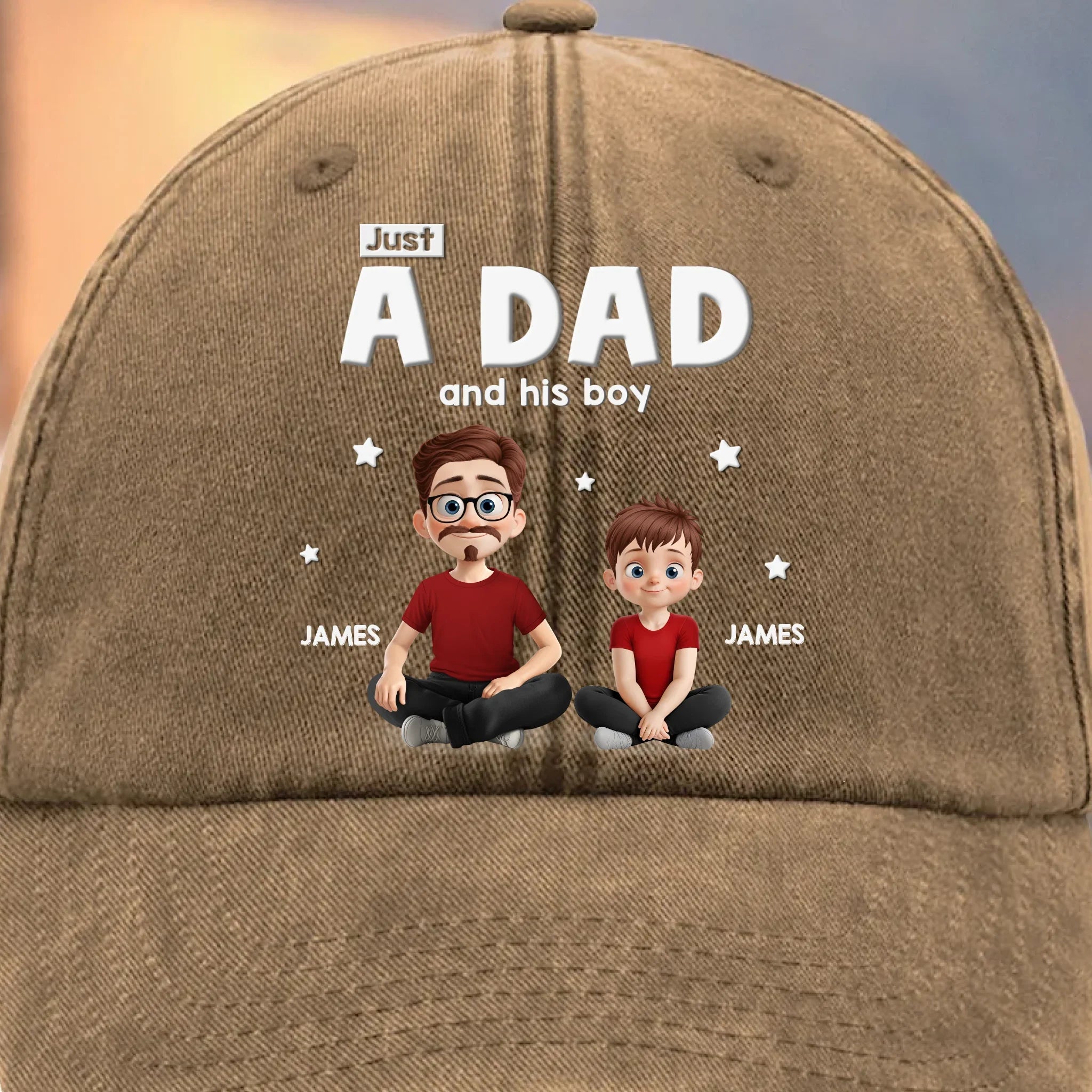 Custom Vintage Washed Denim Baseball Cap - Personalized Birthday Gifts For Dad - Dad and His Crew