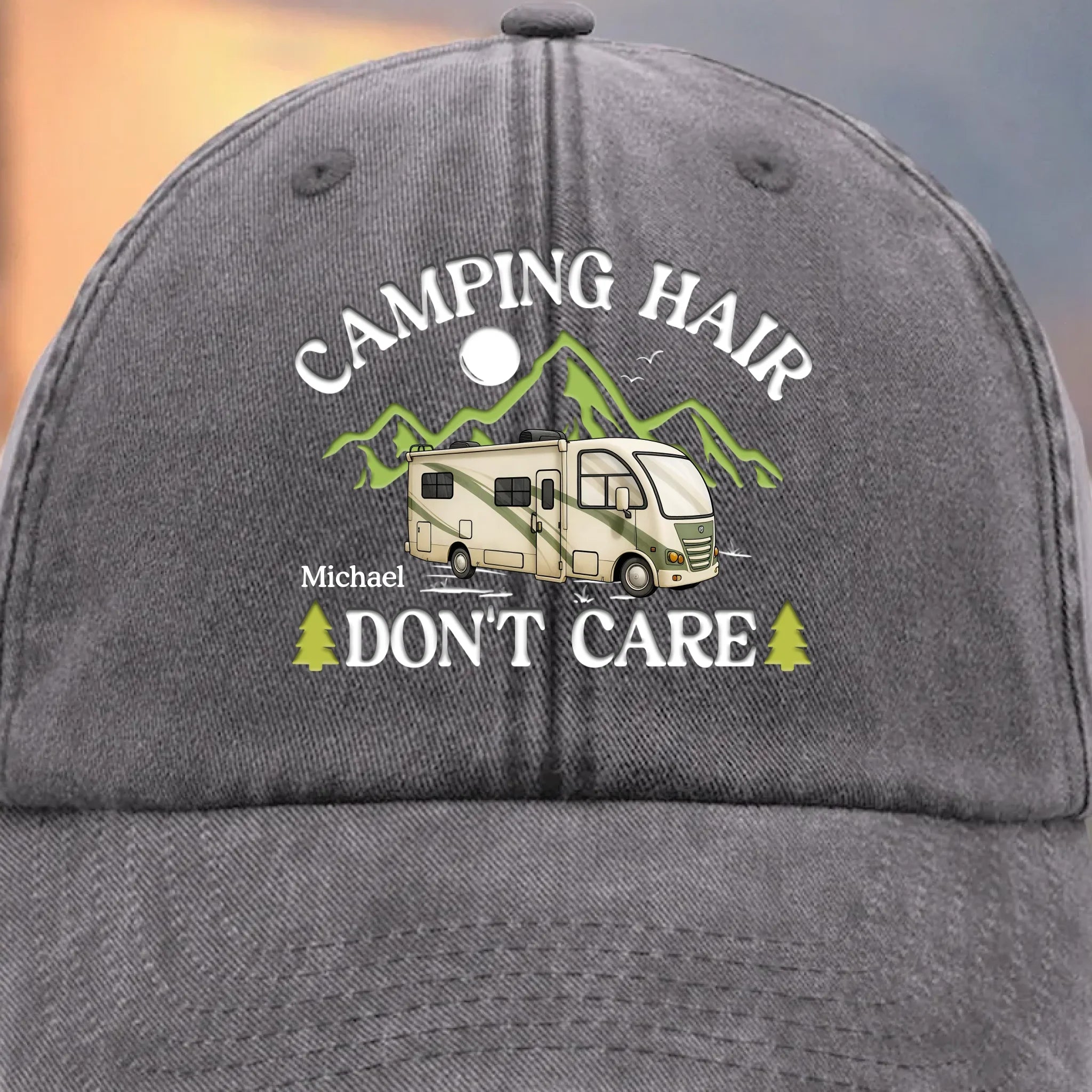 Camping Is My Therapy - Camping Personalized Custom Vintage Washed Denim Baseball Cap - Gift For Camping Lovers