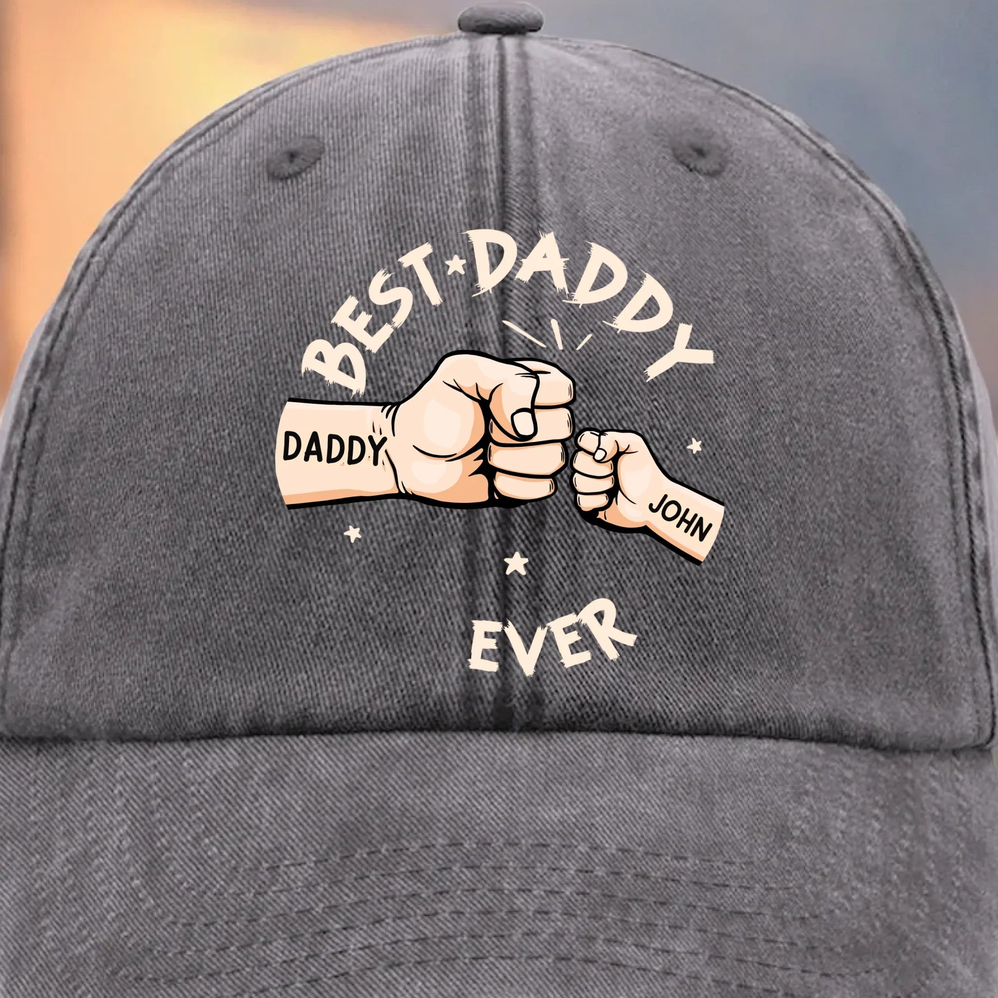 Tiny Fist, Big Love - Family Personalized Custom Vintage Washed Denim Baseball Cap - Father's Day, Gift For Dad, Grandpa