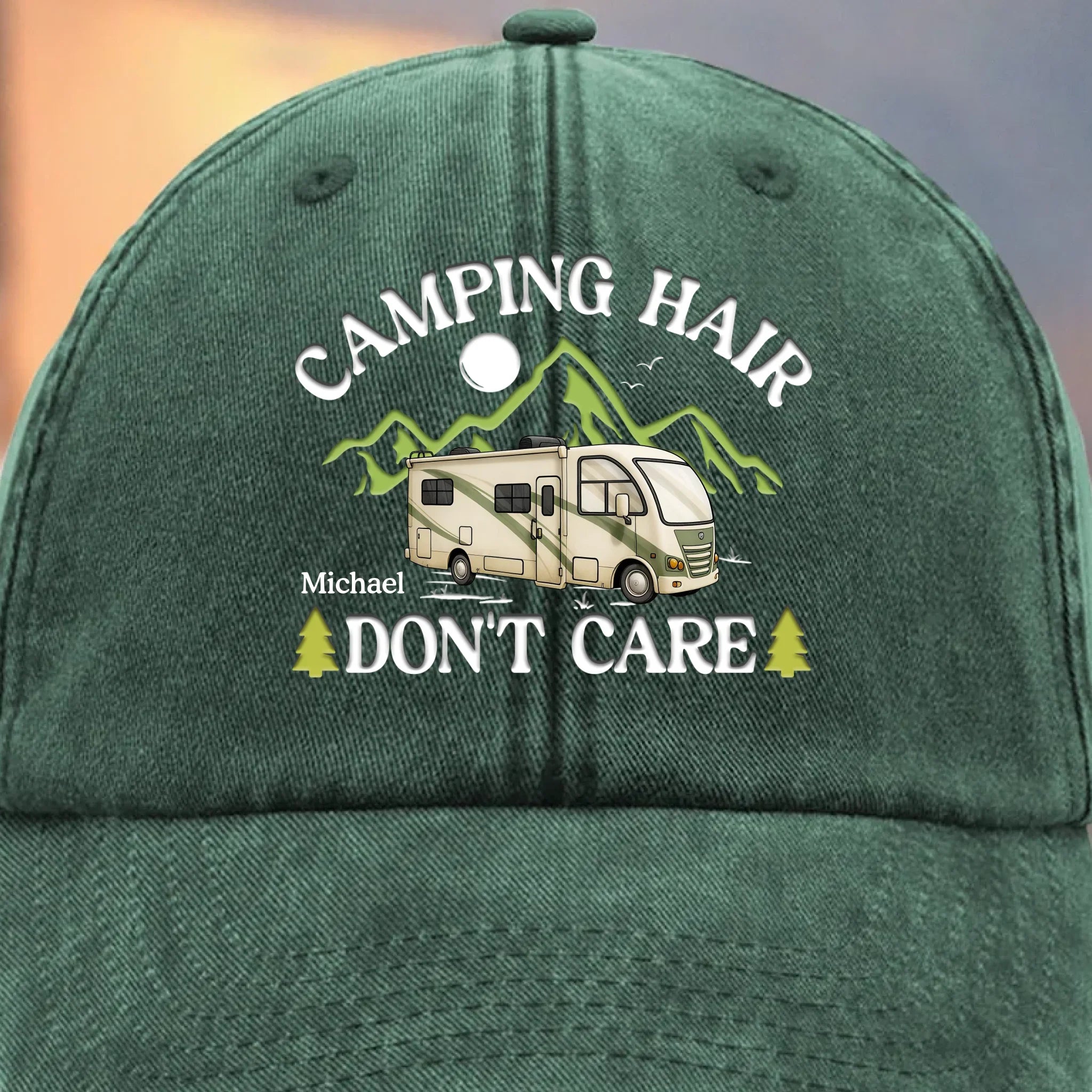 Camping Is My Therapy - Camping Personalized Custom Vintage Washed Denim Baseball Cap - Gift For Camping Lovers