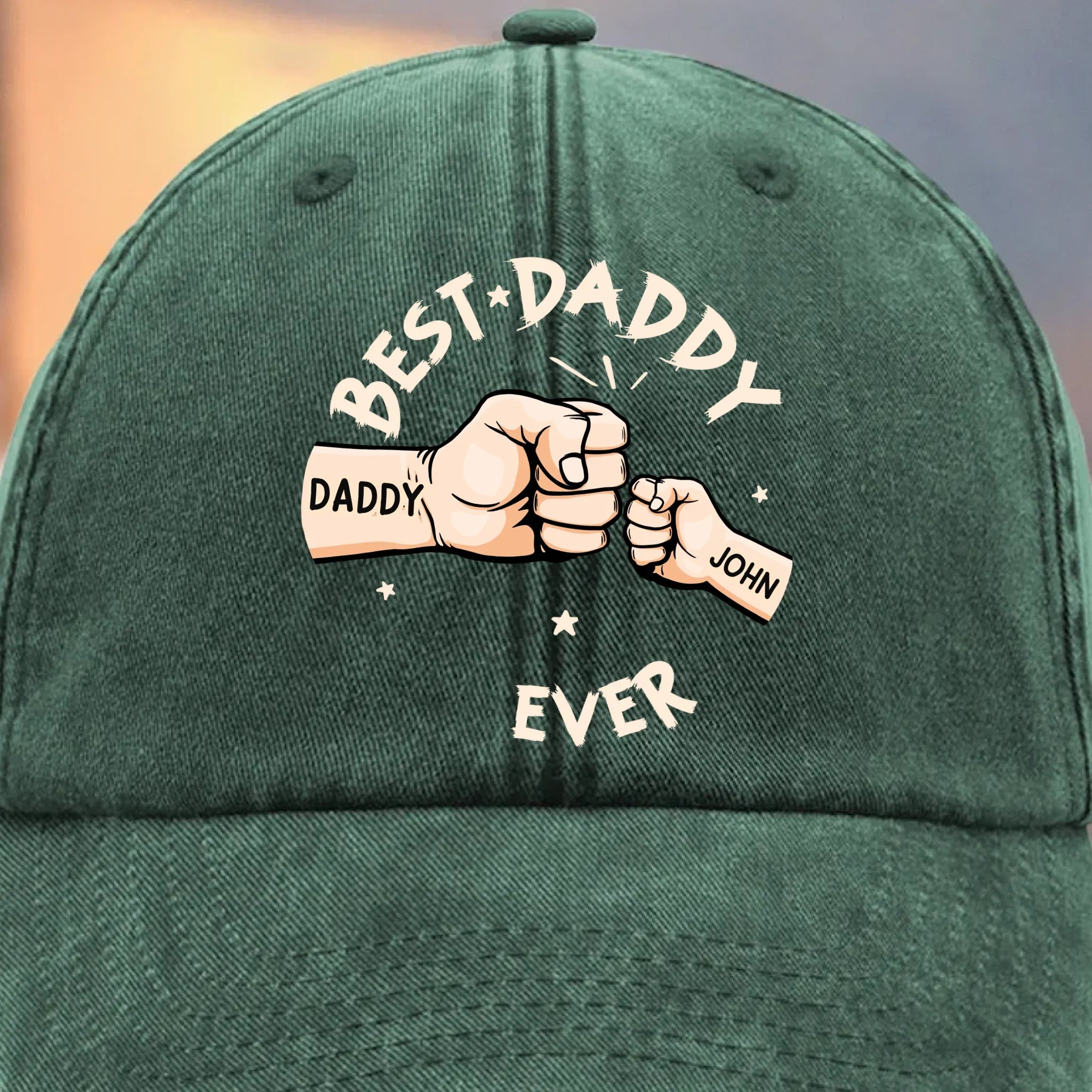Tiny Fist, Big Love - Family Personalized Custom Vintage Washed Denim Baseball Cap - Father's Day, Gift For Dad, Grandpa