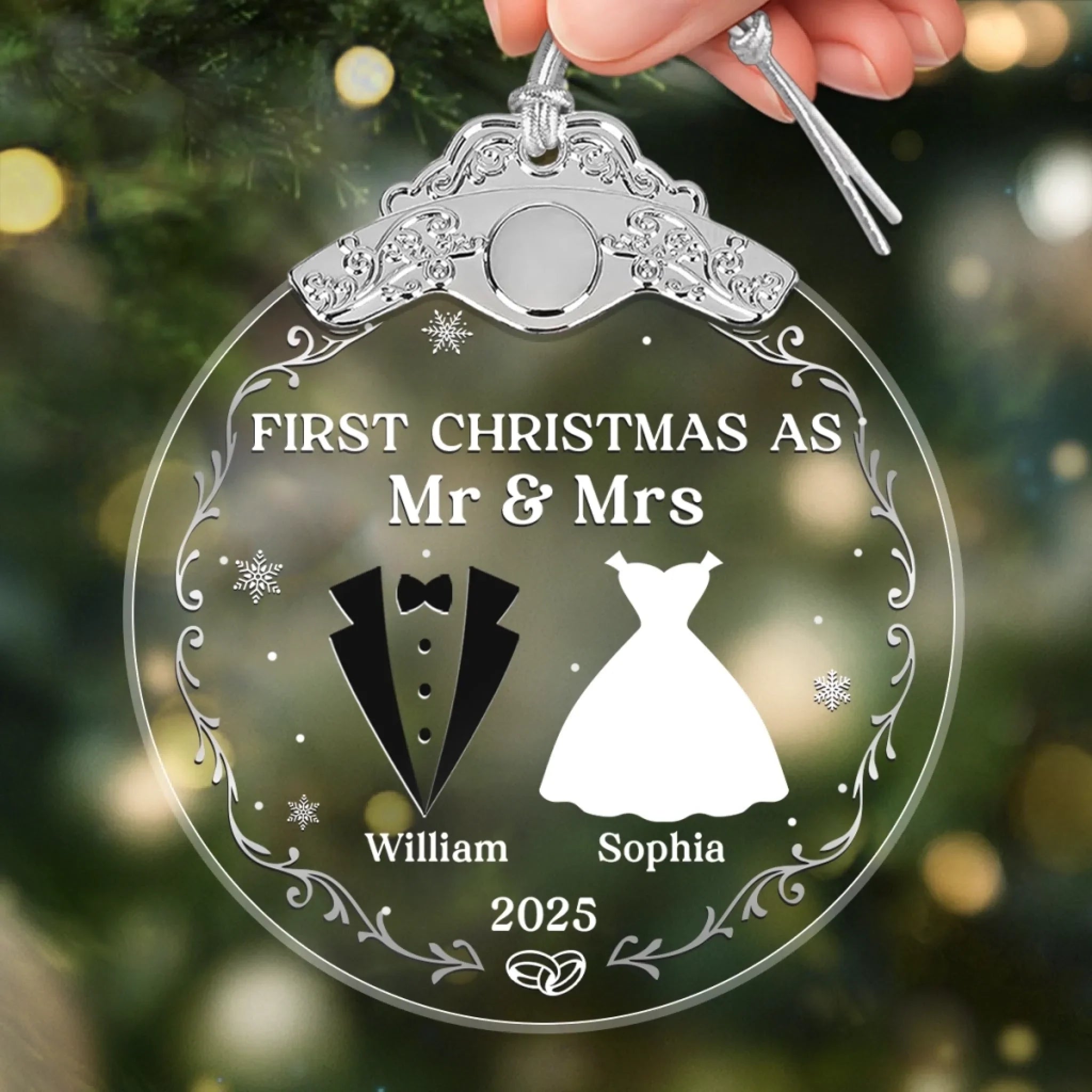 Custom Glass Ornament - Personalized Anniversary Christmas Wedding Gifts For Husband And Wife, Him And Her - Married And Merry Together