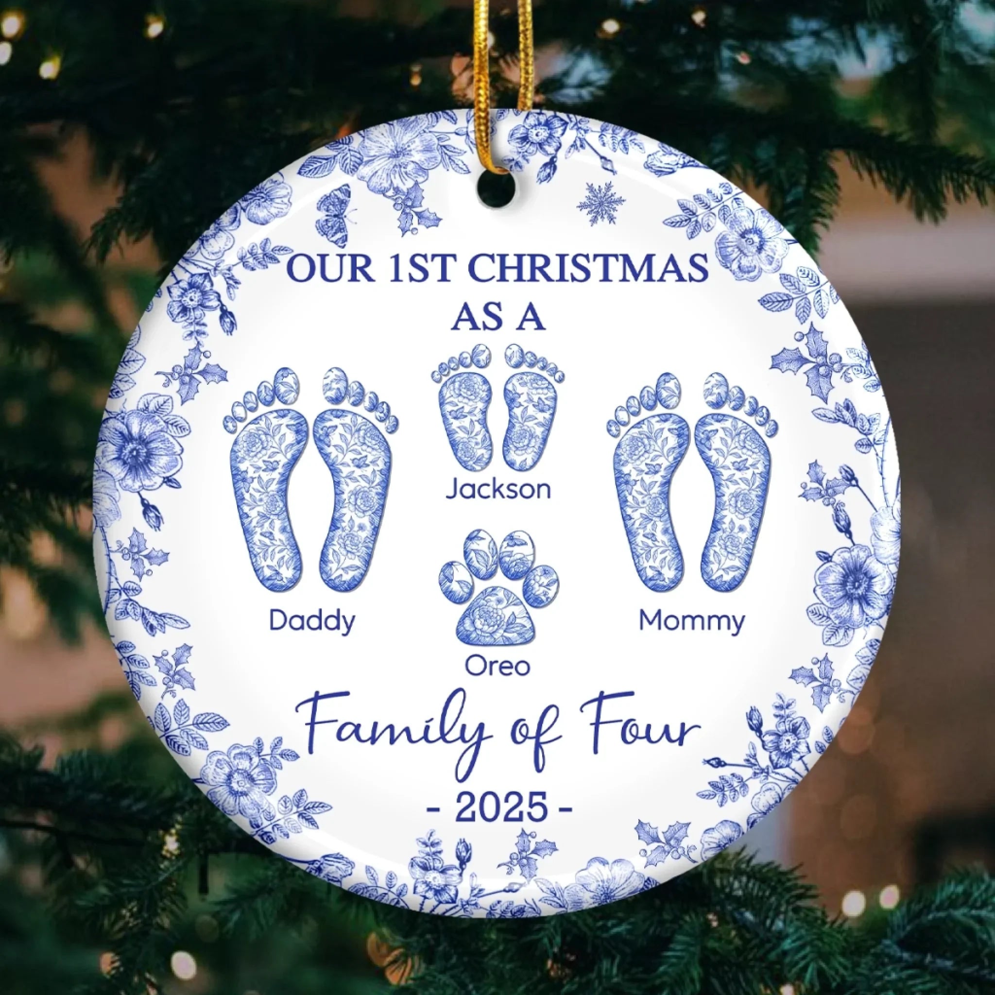 Custom Ceramic Ornament - Personalized Christmas Birthday Gifts For Mom, Dad, Kids - Love Wrapped In Christmas Joy