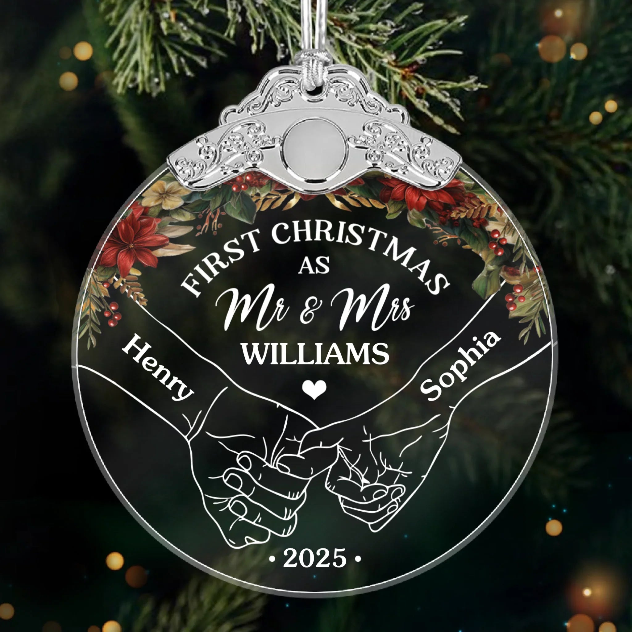 Custom Glass Ornament - Personalized Anniversary Christmas Wedding Gifts For Husband And Wife, Him And Her - Newlyweds’ First Christmas