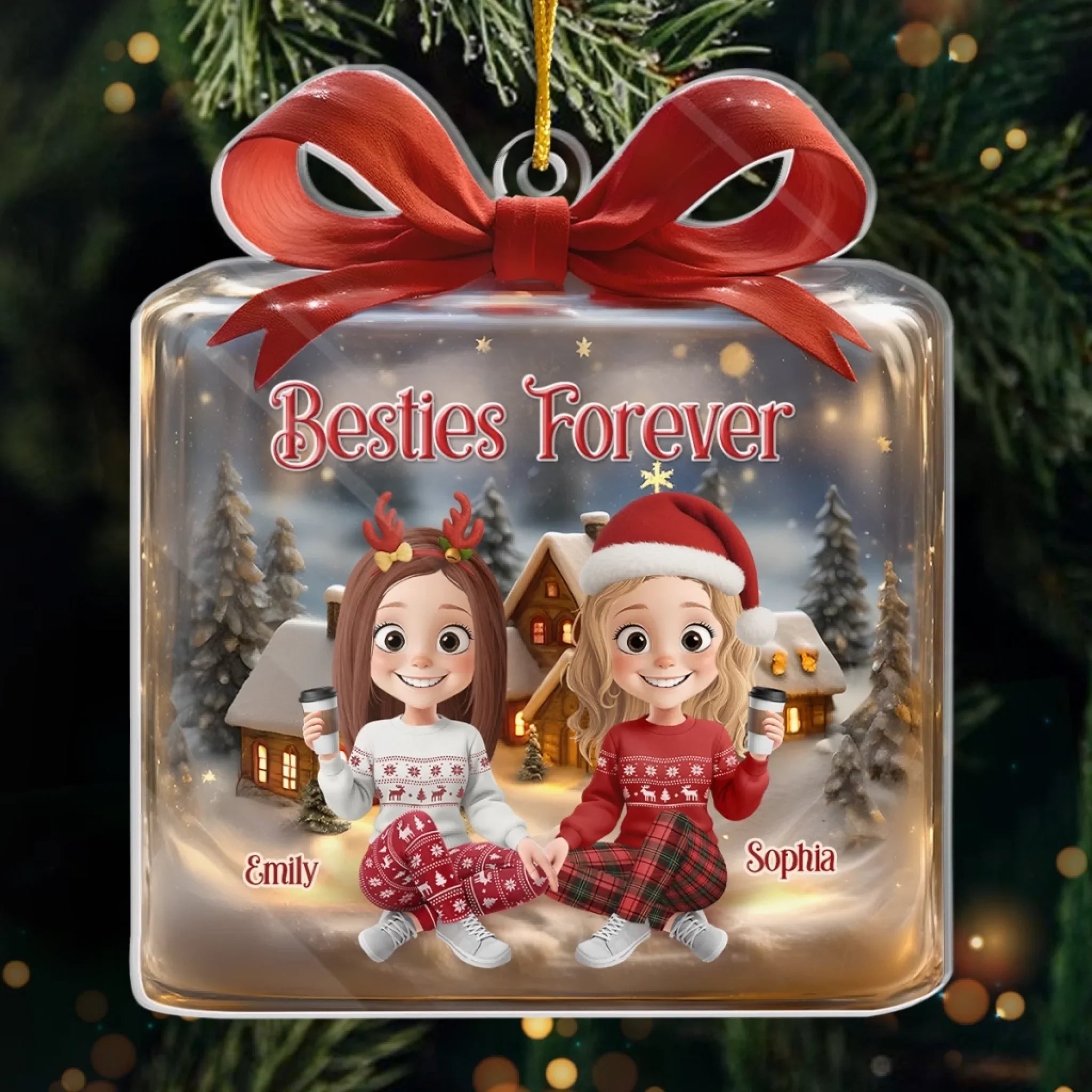 Custom Acrylic Ornament - Personalized Christmas Best Friend Birthday Gifts For Women, Besties, Sisters, BFF - Besties Forever Holiday Cheer