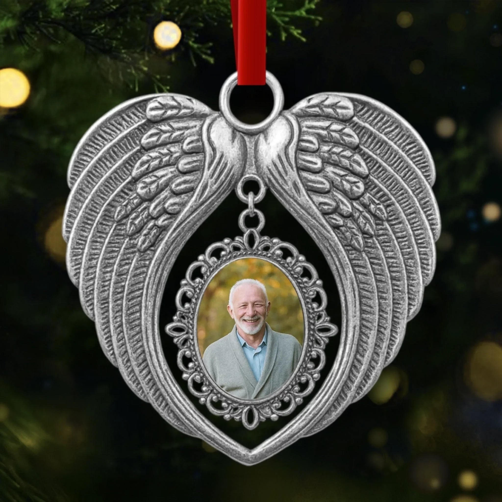 Custom Photo Metal Angel Wings Ornament - Personalized Memorial Sympathy Gifts For Loss Of Mom, Dad - Forever In Our Hearts