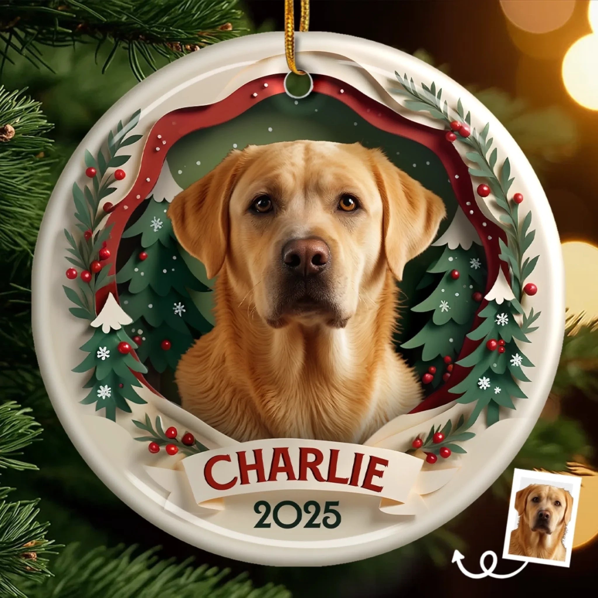 Custom Photo Ceramic Ornament - Personalized Pet Memorial Sympathy Gifts For Dogs, Cats - Forever In My Heart