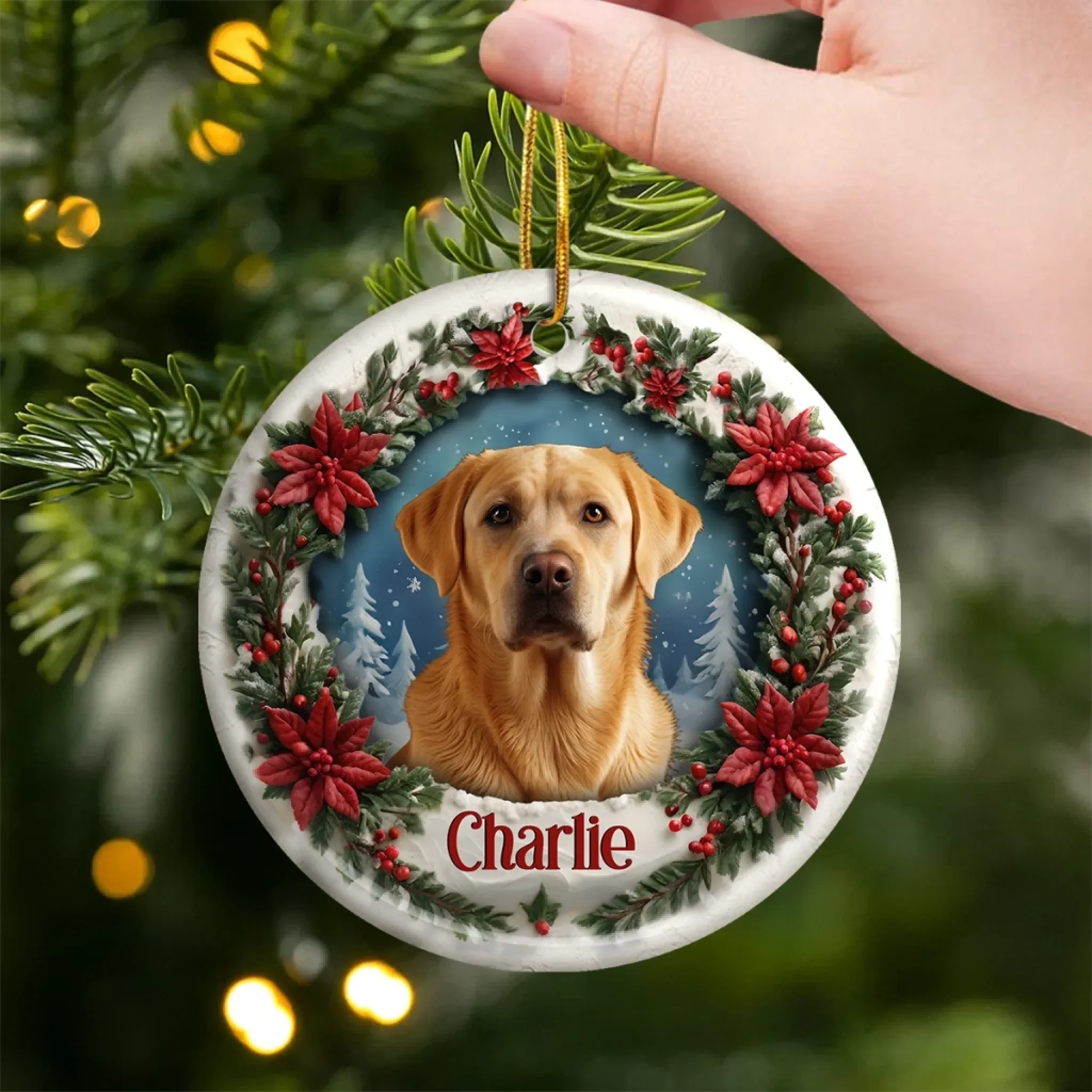 Custom Photo Ceramic Ornament - Personalized Pet Memorial Sympathy Gifts For Dogs, Cats - Forever Loved Never Forgotten