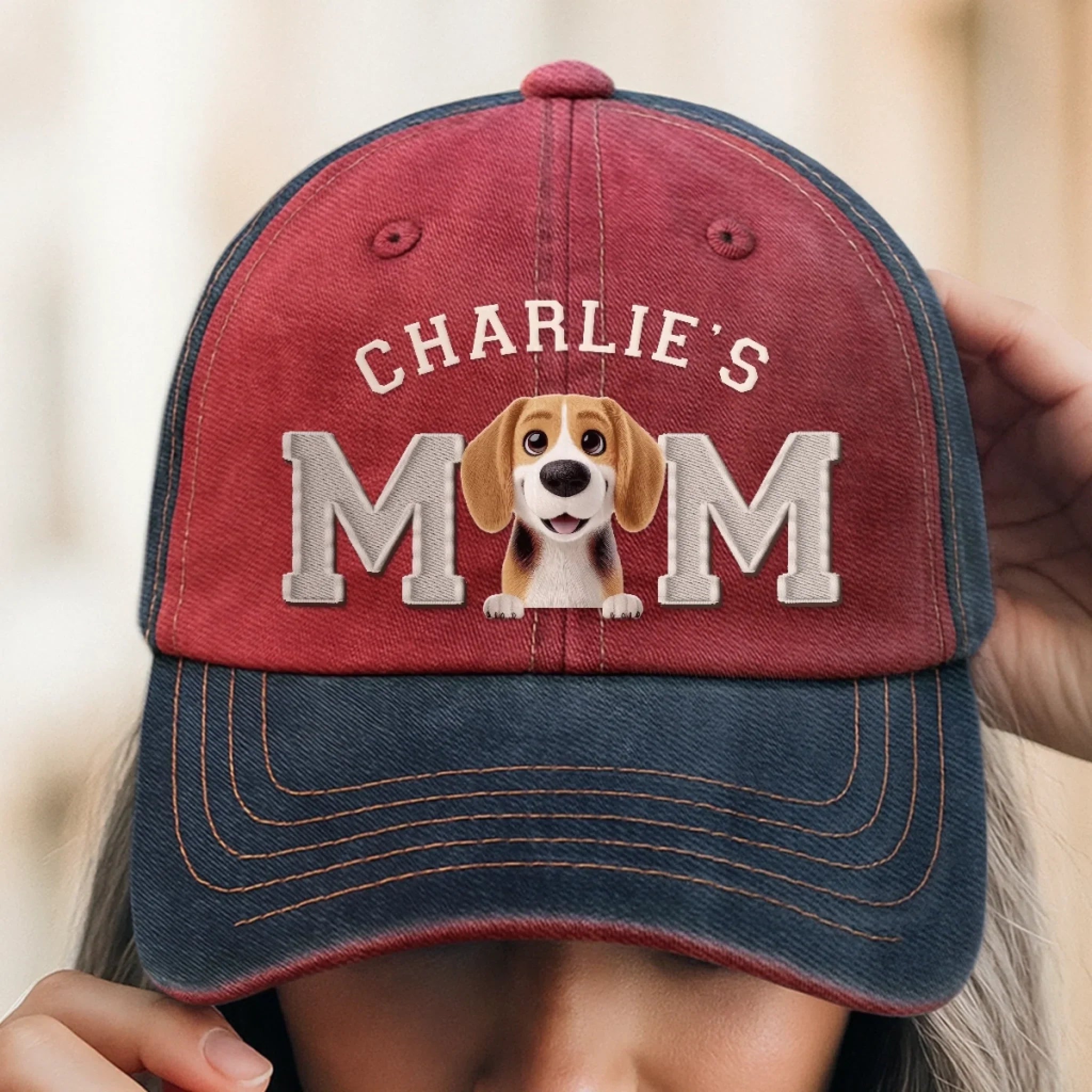 Custom Embroidered Effect Washed Denim Baseball Cap - Personalized Birthday Gifts For Dog Cat Lovers, Dog Dad And Mom, Cat Owners - Proud Dog Mom