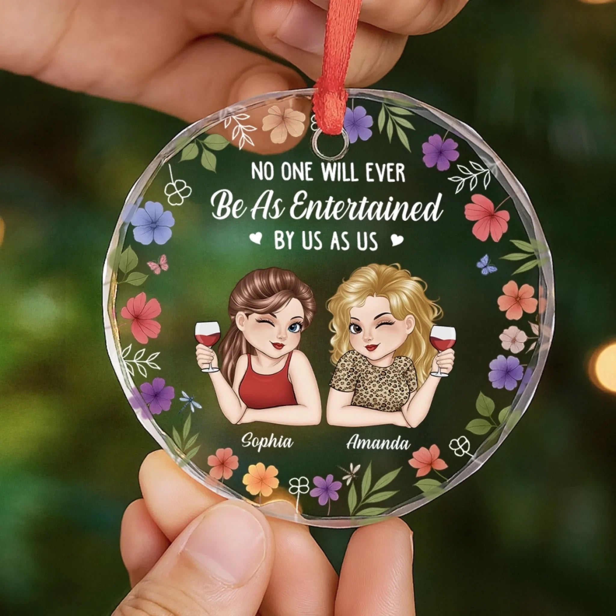 Custom Circle Glass Ornament - Personalized Christmas Best Friend Birthday Gifts For Women, Besties, Sisters, BFF - Built Different, But Still Besties