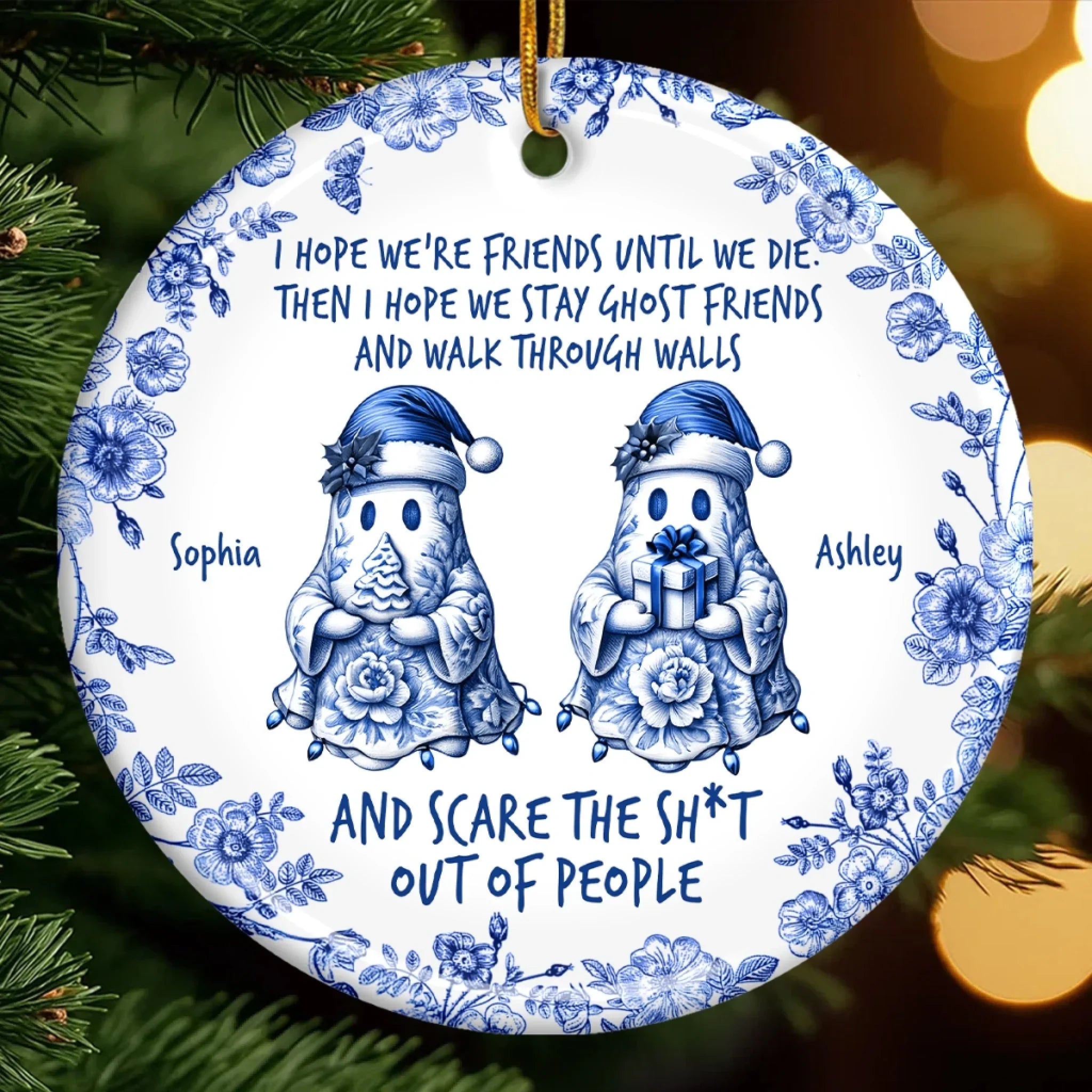 Custom Ceramic Ornament - Personalized Best Friend Christmas Birthday Gifts For Women, Besties, Sisters, BFF - Ghost Besties Forever
