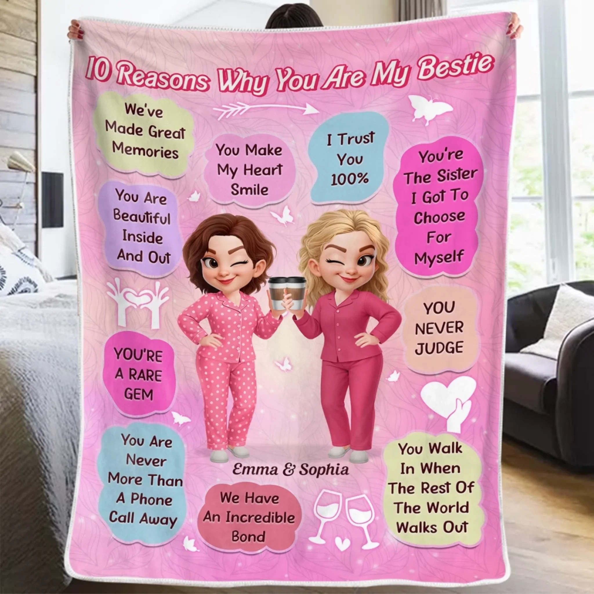 Custom Blanket - Personalized Best Friend Birthday Gifts For Women, Besties, Sisters, BFF - 10 Reasons You Are My Bestie