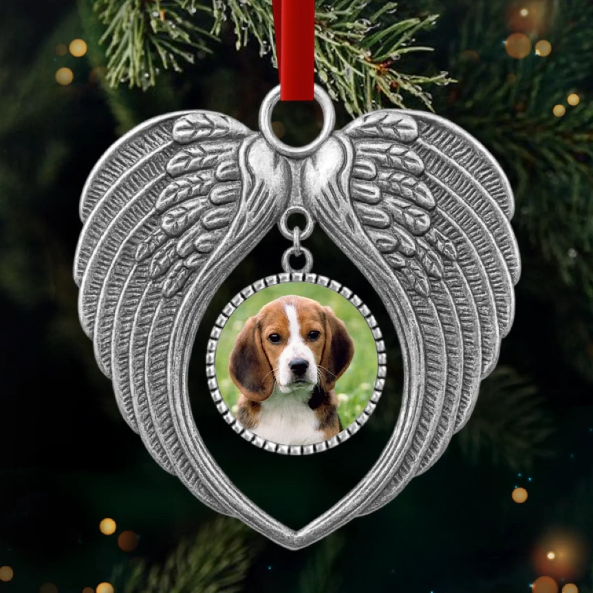 Custom Photo Metal Angel Wings Ornament - Personalized Pet Memorial Sympathy Gifts For Dogs, Cats - Forever Loved, Never Forgotten