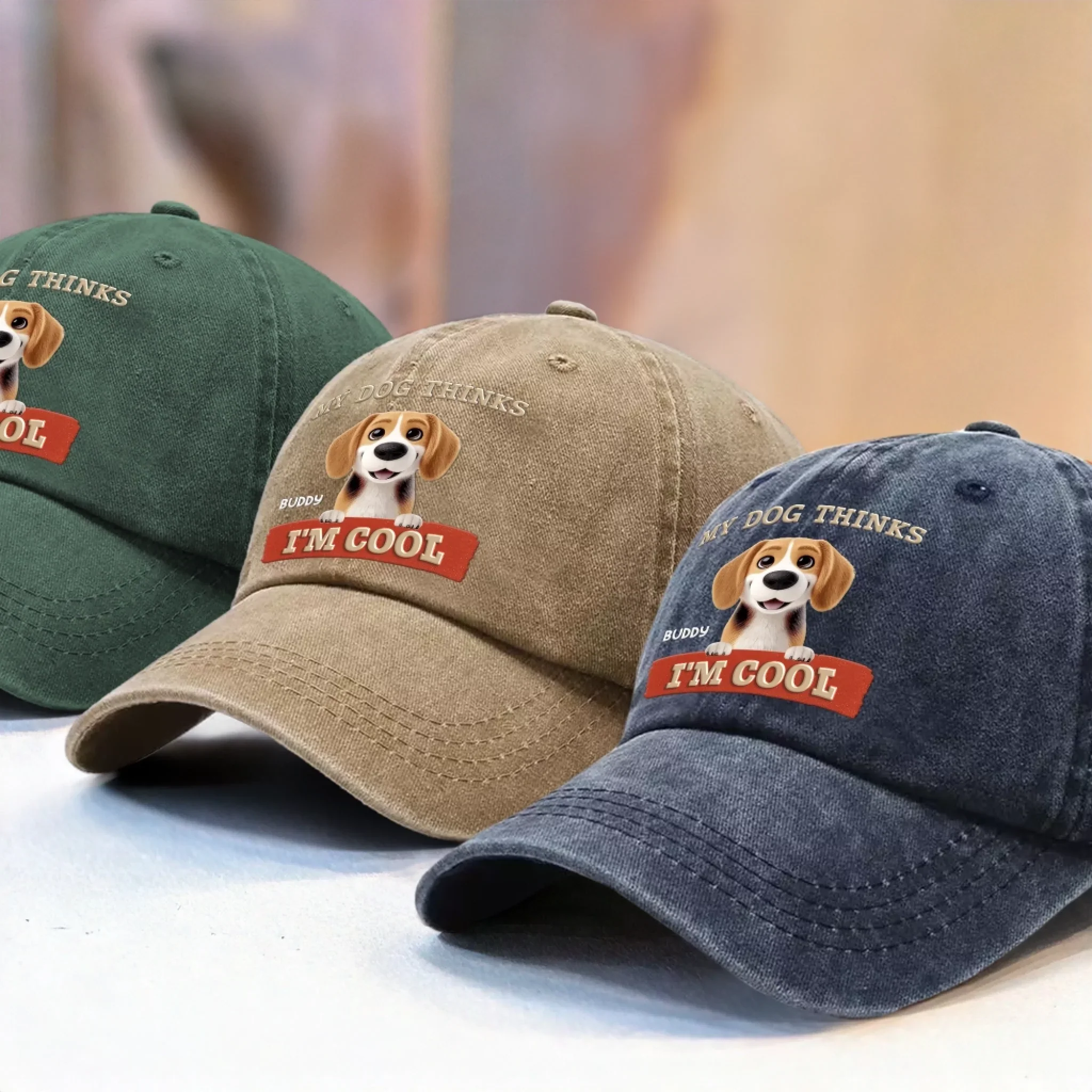 Custom Vintage Washed Denim Baseball Cap - Personalized Birthday Gifts For Dog Lovers, Dog Dad And Mom - Bark Side Forever
