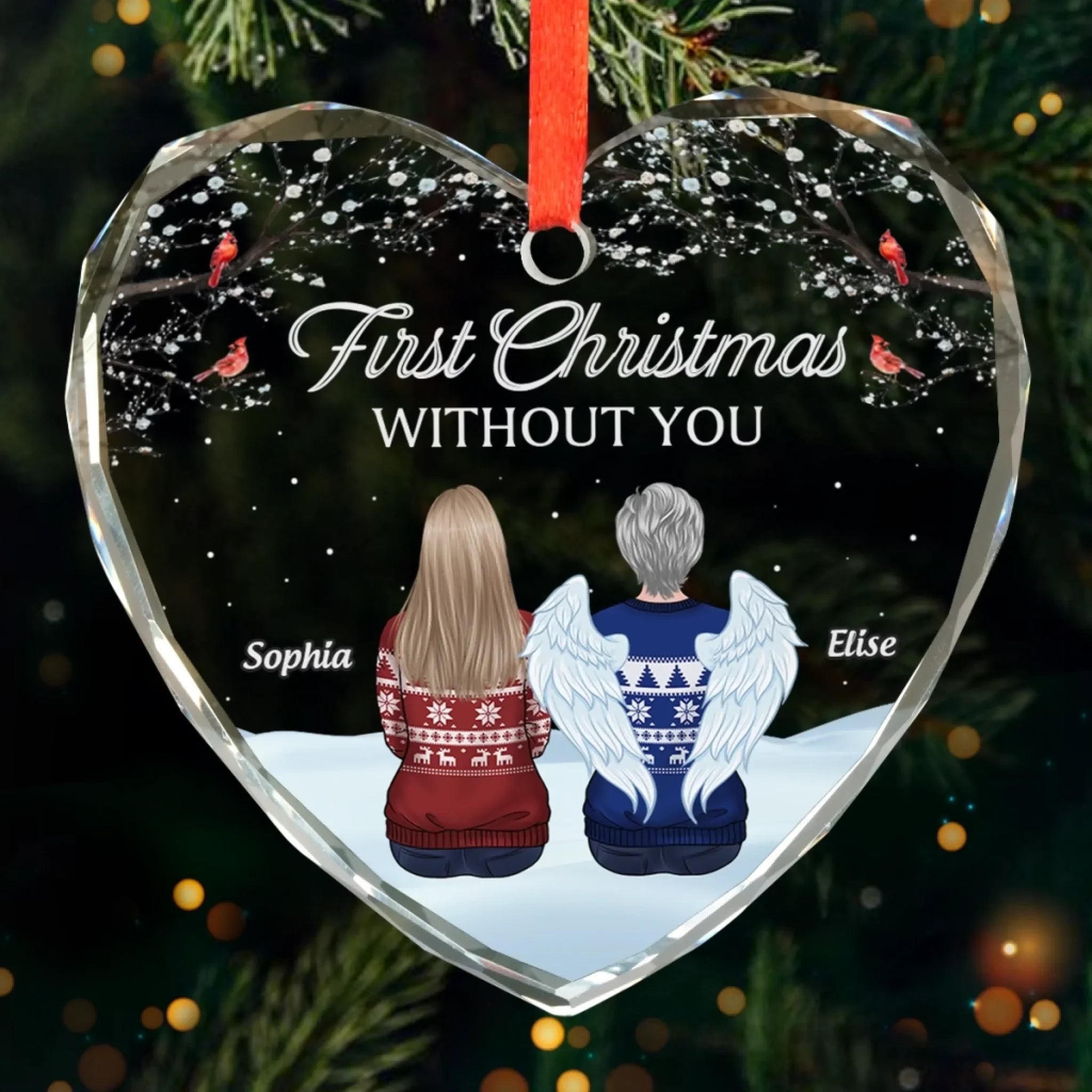 Custom Heart Glass Ornament - Personalized Memorial Sympathy Gifts For Loss Of Mom, Dad - Christmas In My Heart