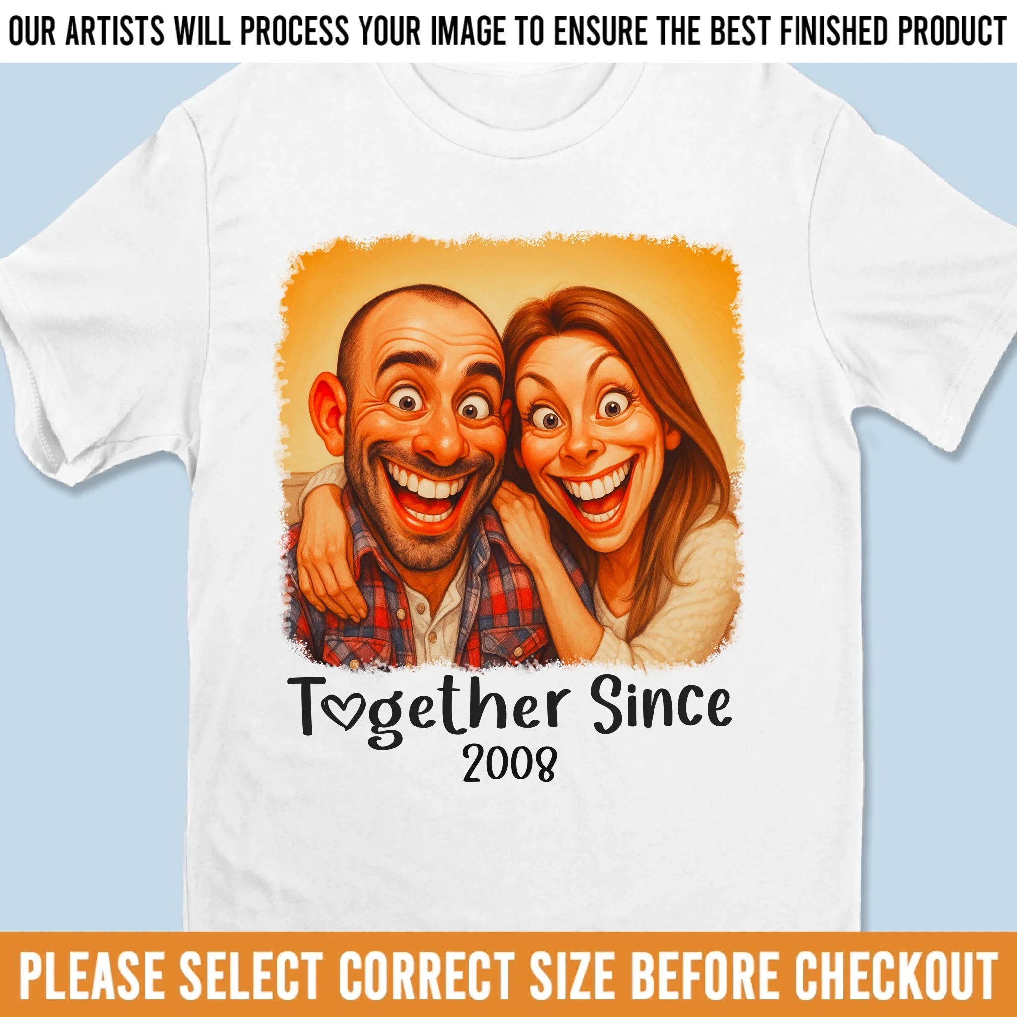 Custom Photo Funny Caricature Unisex T-shirt, Premium T-shirt, Hoodie - Personalized Anniversary Wedding Gifts For Husband And Wife, Him And Her - No Givebacks, Just Give Love