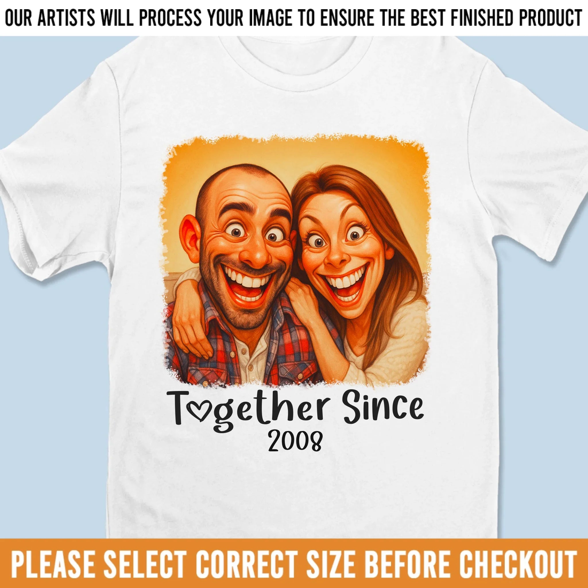 Custom Photo Funny Caricature Unisex T-shirt, Premium T-shirt, Hoodie - Personalized Anniversary Wedding Gifts For Husband And Wife, Him And Her - No Givebacks, Just Give Love