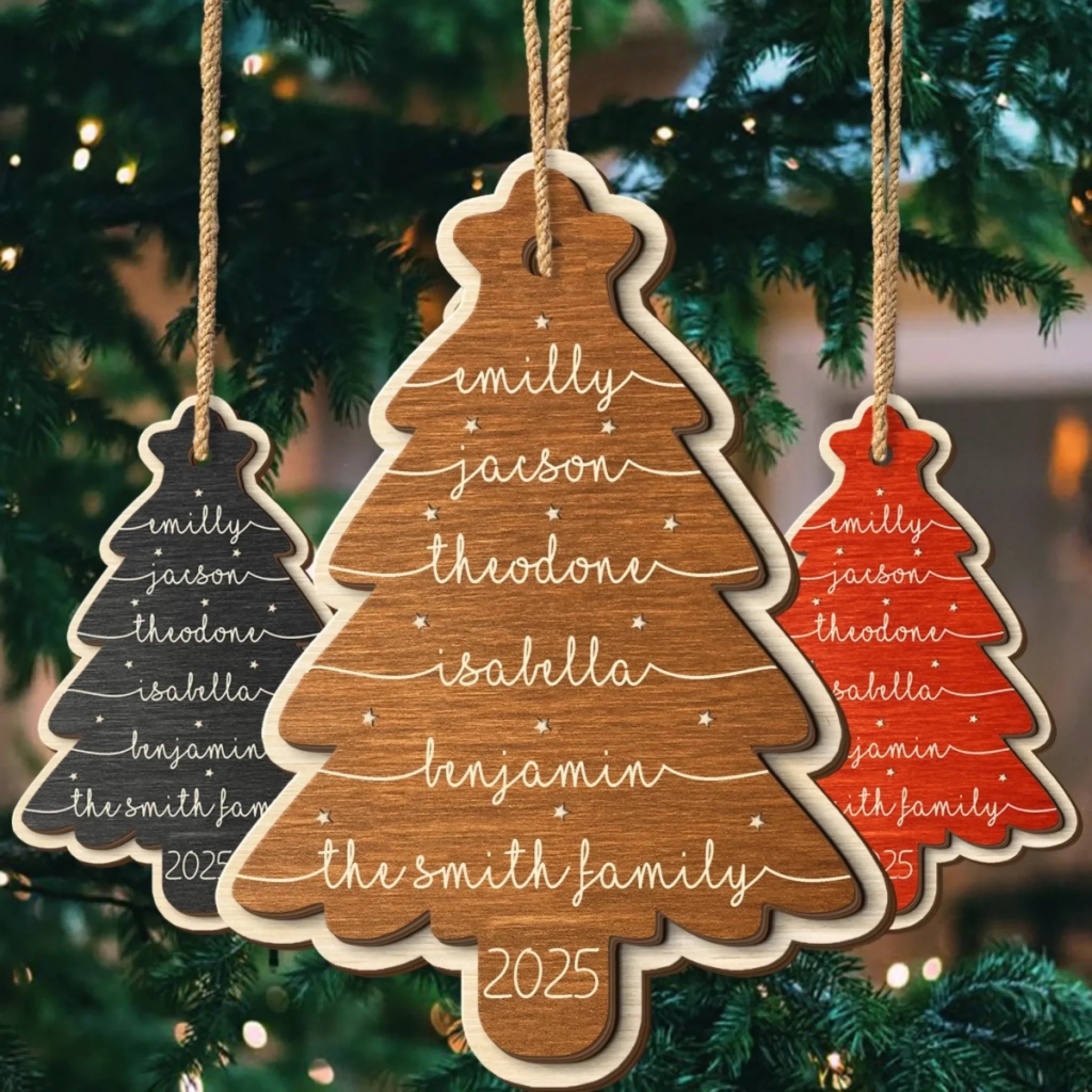 Custom Double Layer Wooden Ornament - Personalized Christmas Birthday Gifts For Mom, Dad, Kids - Our Merry Crew