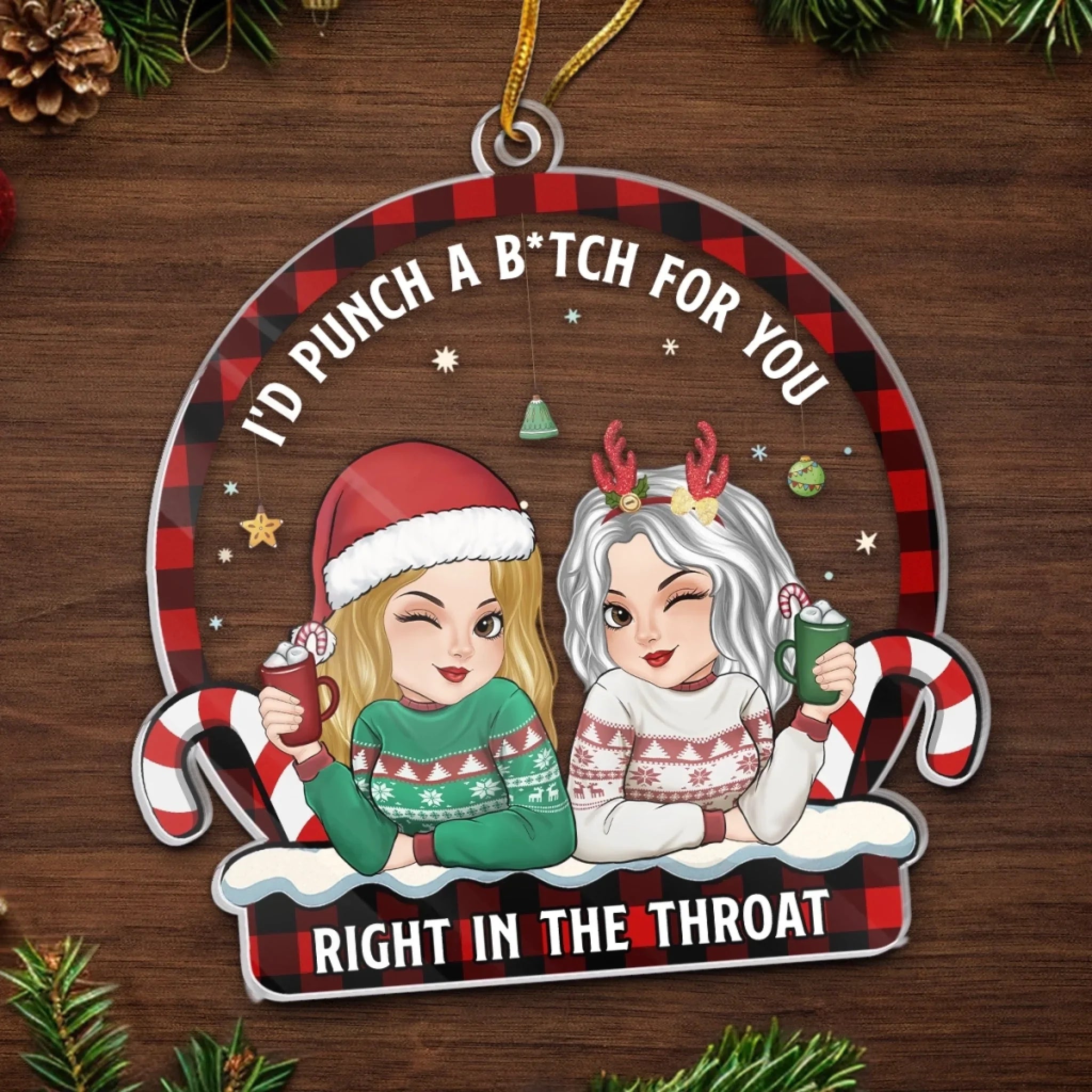Custom Acrylic Ornament - Personalized Christmas Best Friend Birthday Gifts For Women, Besties, Sisters, BFF - Partners In Crime And Wine