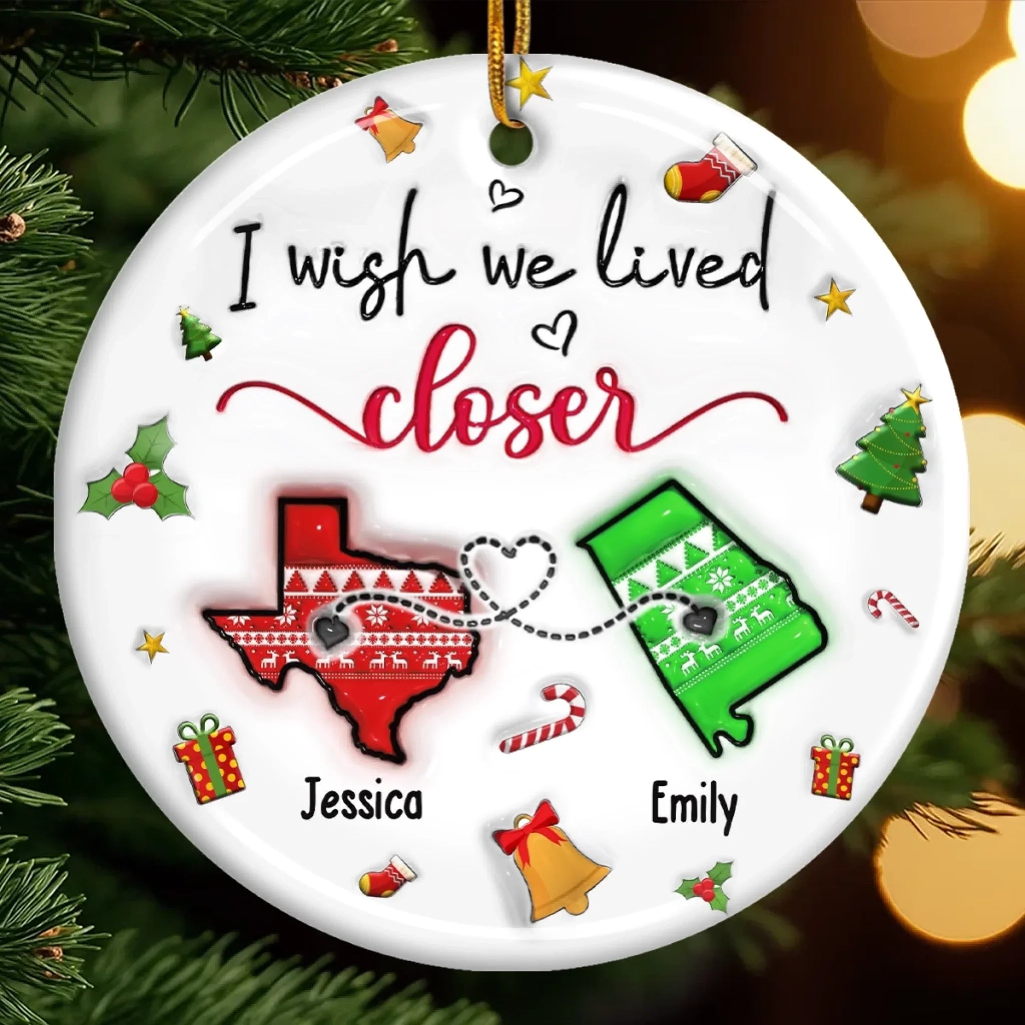 Custom Long Distance Ceramic Ornament - Personalized Best Friend Christmas Birthday Gifts For Women, Besties, Sisters, BFF - Miles Can’t Break Us