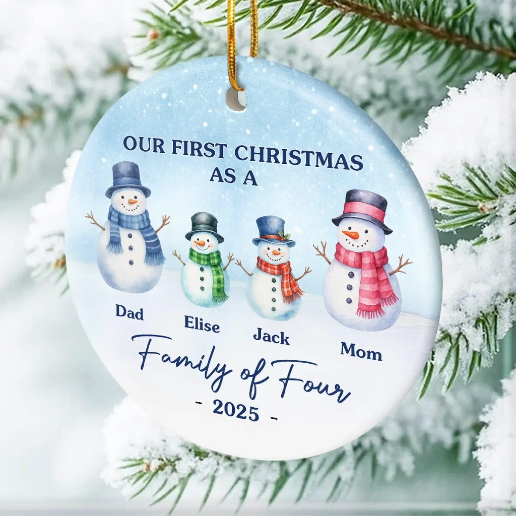Custom Ceramic Ornament - Personalized Christmas Birthday Gifts For Mom, Dad, Kids - Our Frosty Family