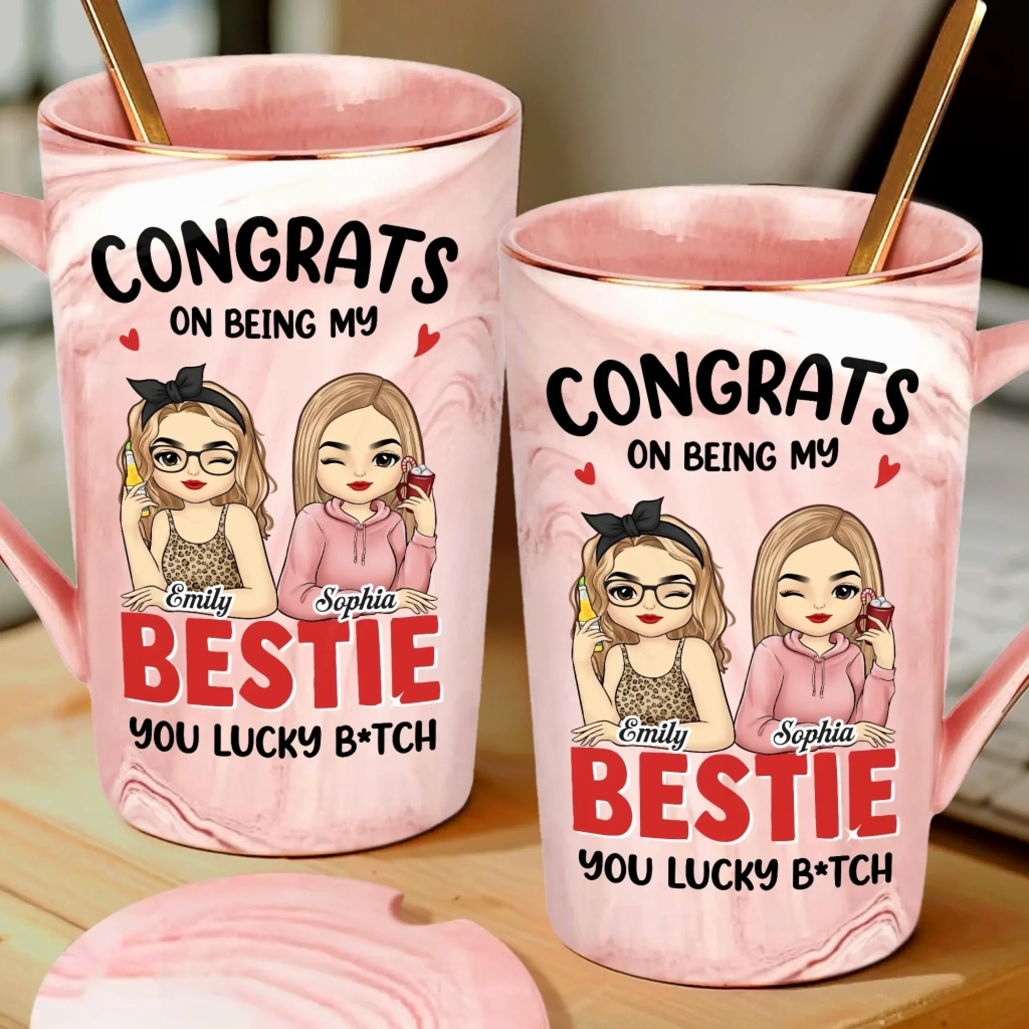 Custom 14oz Marble Mug - Personalized Best Friend Birthday Gifts For Women, Besties, Sisters, BFF - Partners In Chaos