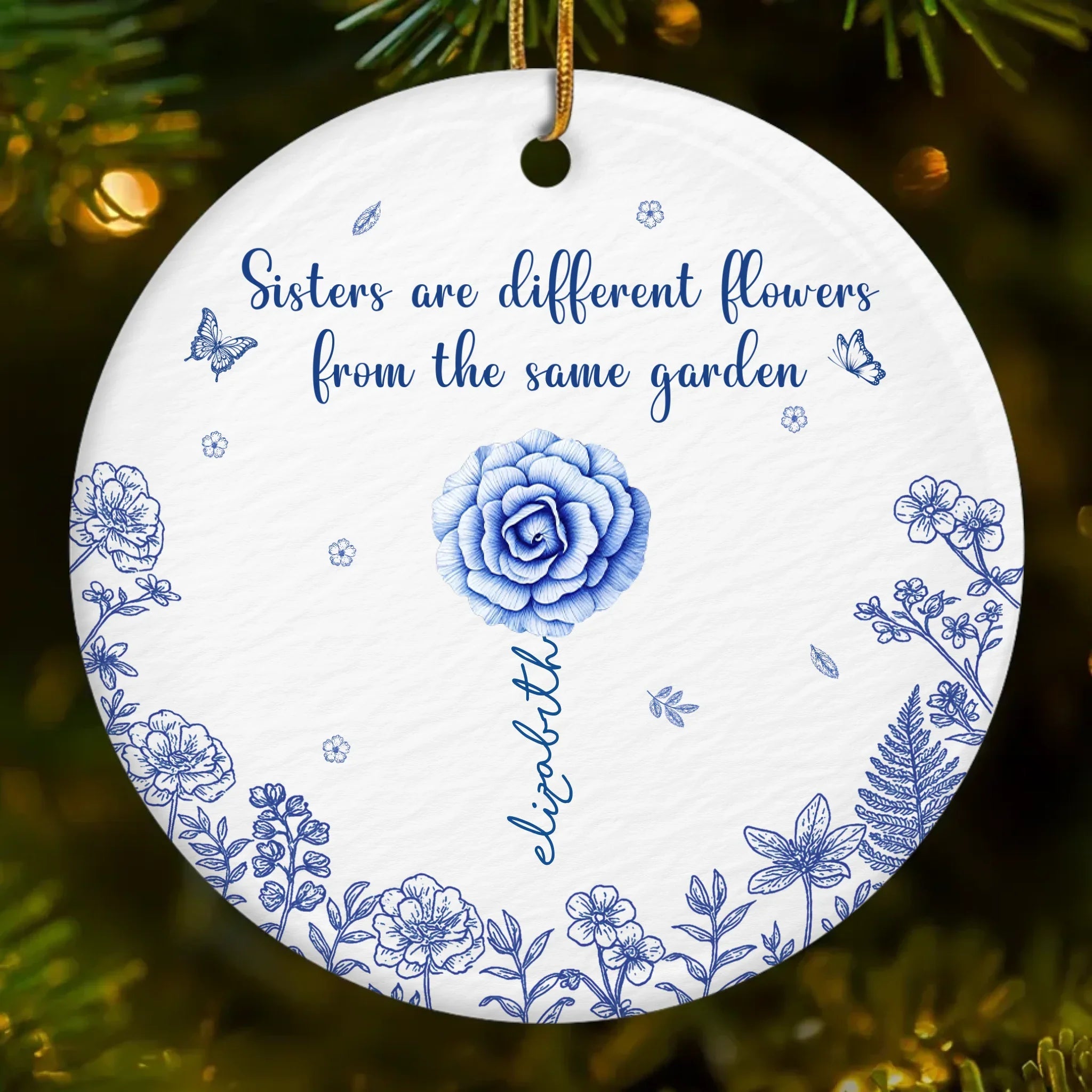 Custom Ceramic Ornament - Personalized Best Friend Christmas Birthday Gifts For Women, Besties, Sisters, BFF - Sisters Bloom From the Same Roots