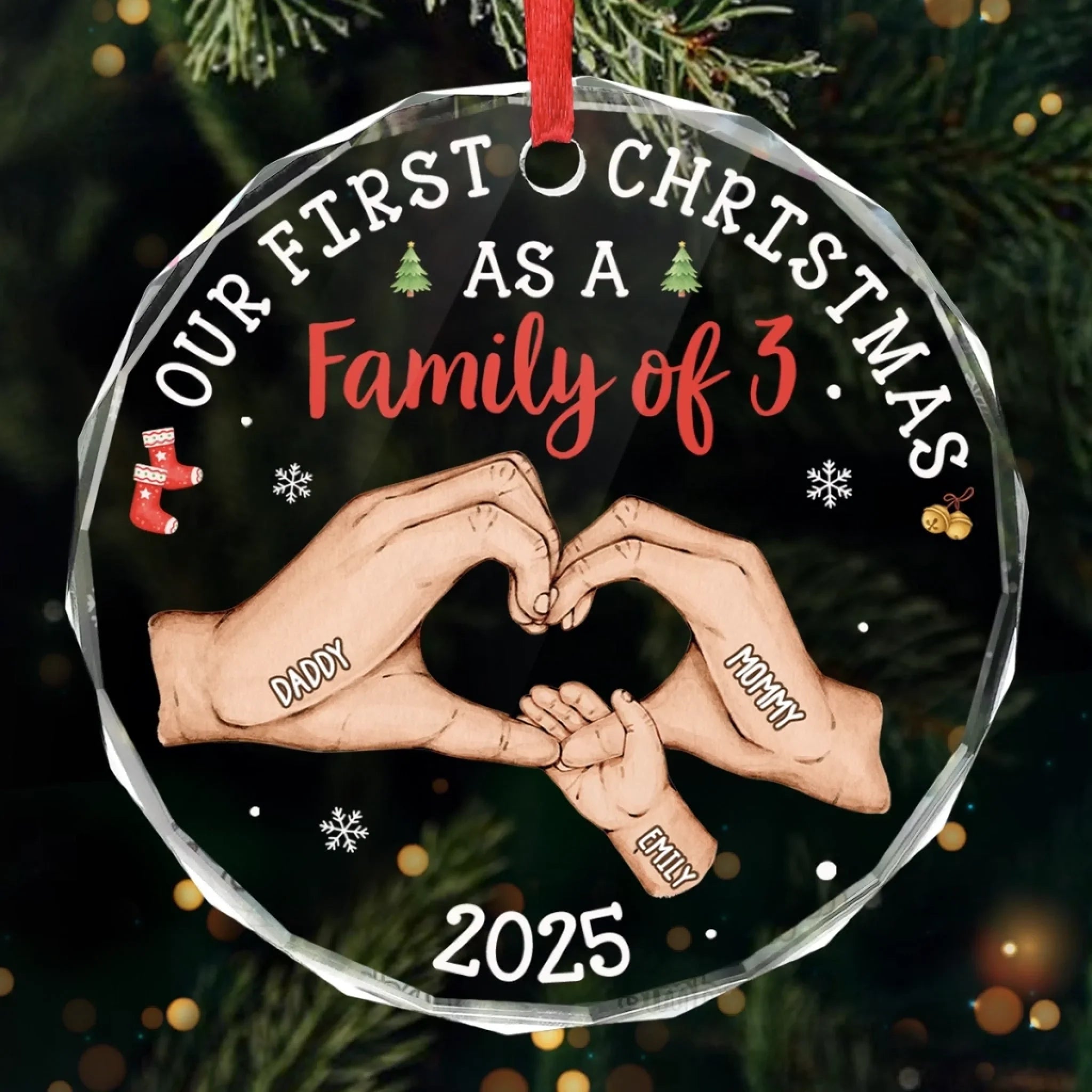 Custom Circle Glass Ornament - Personalized Christmas Birthday Gifts For Mom, Dad, Kids - Forever Our Little One