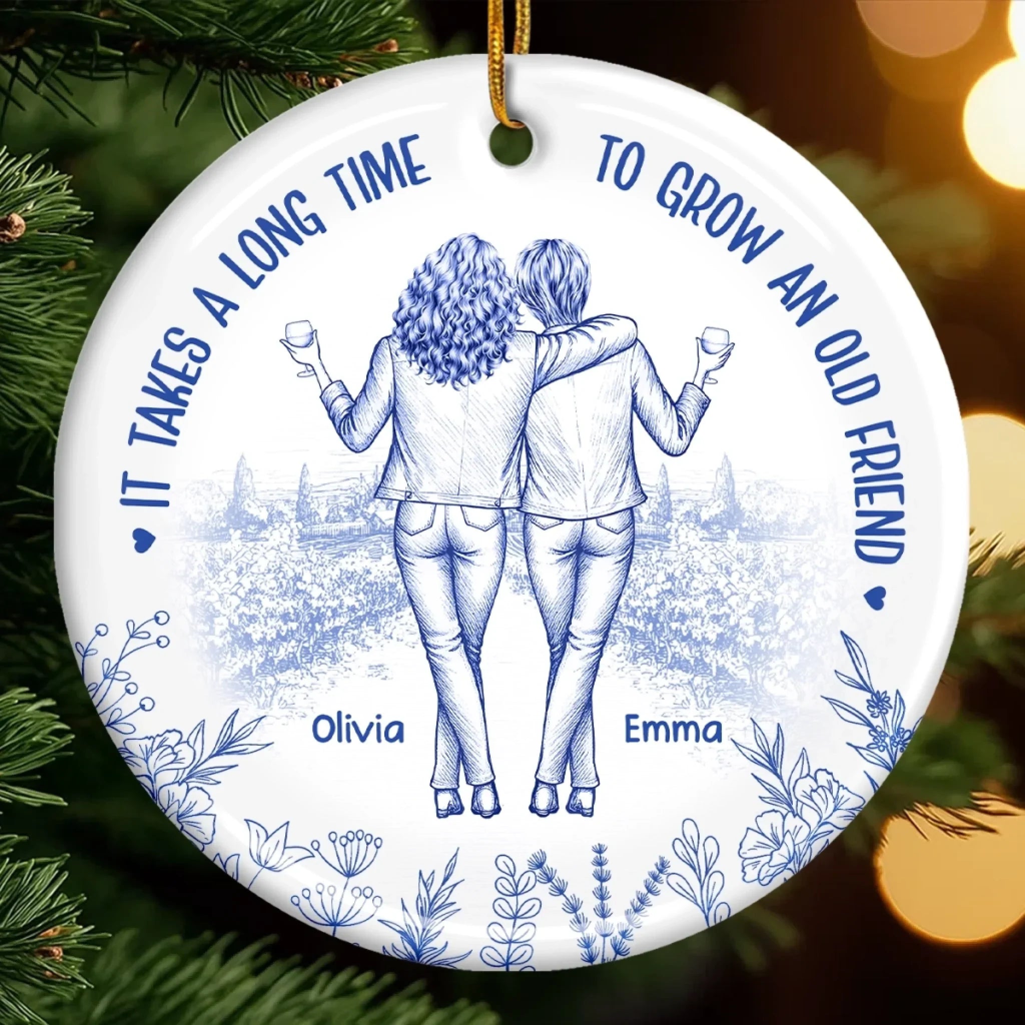 Custom Ceramic Ornament - Personalized Best Friend Christmas Birthday Gifts For Women, Besties, Sisters, BFF - Friendship That Ages Like Fine Wine