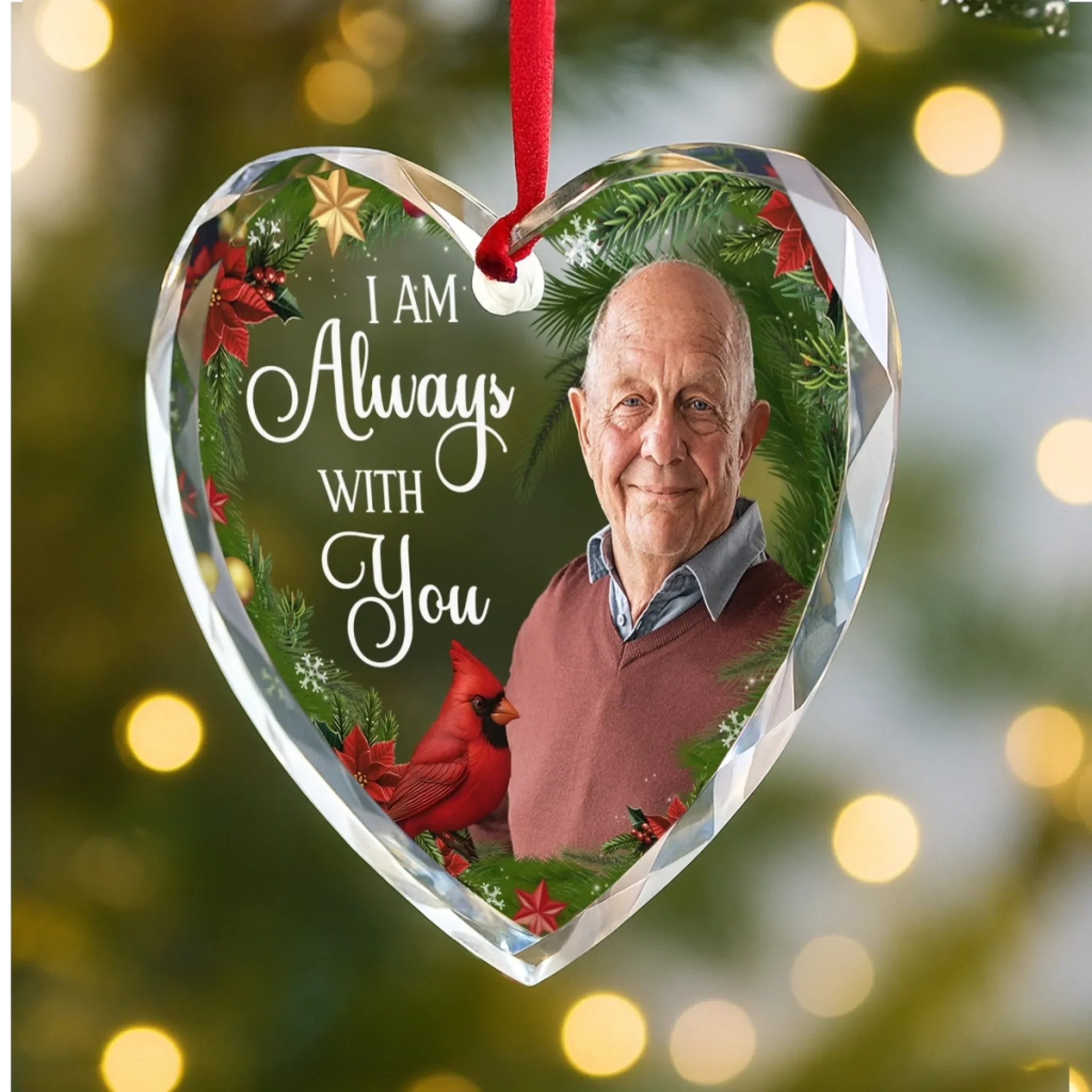 Custom Photo Heart Glass Ornament - Personalized Christmas Memorial Sympathy Gifts For Loss Of Mom, Dad - You’re Still My Guiding Star