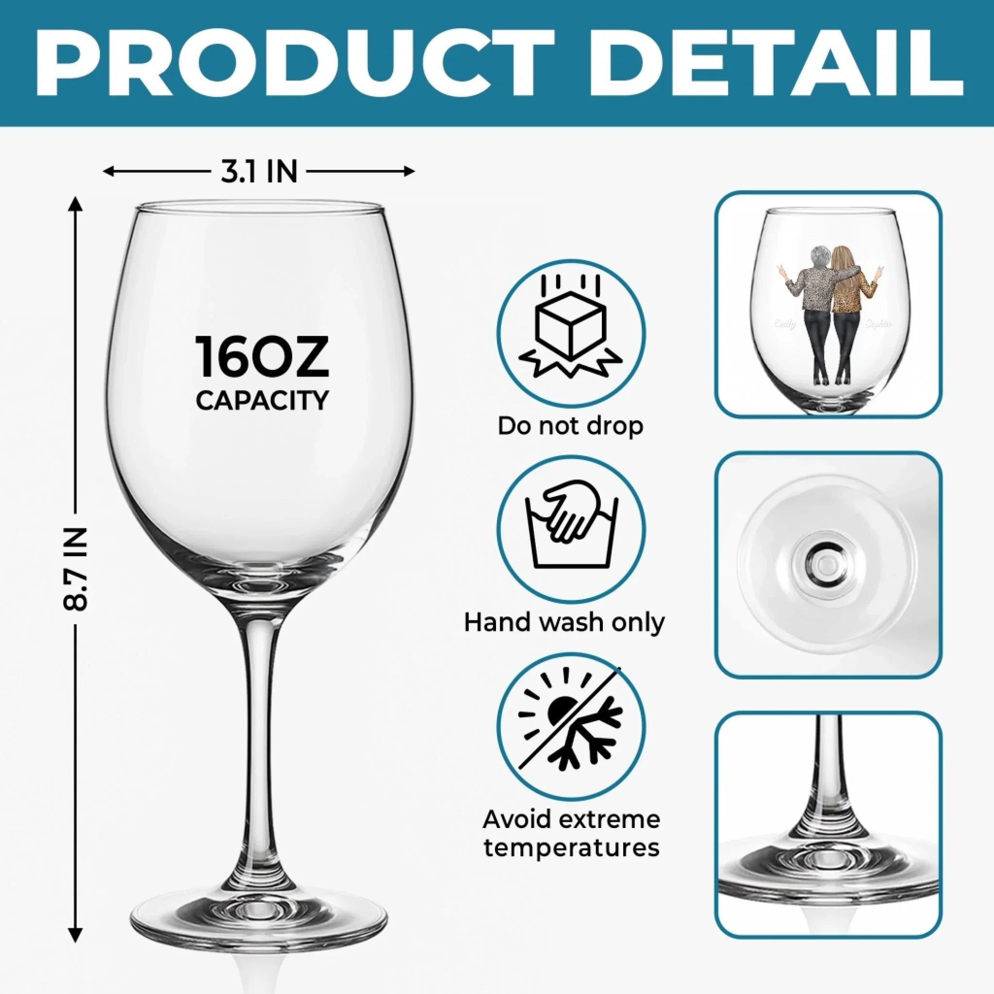 Custom Stemmed Wine Glass - Personalized Best Friend Birthday Gifts For Women, Besties, Sisters, BFF - Sip Happens, Besties Forever