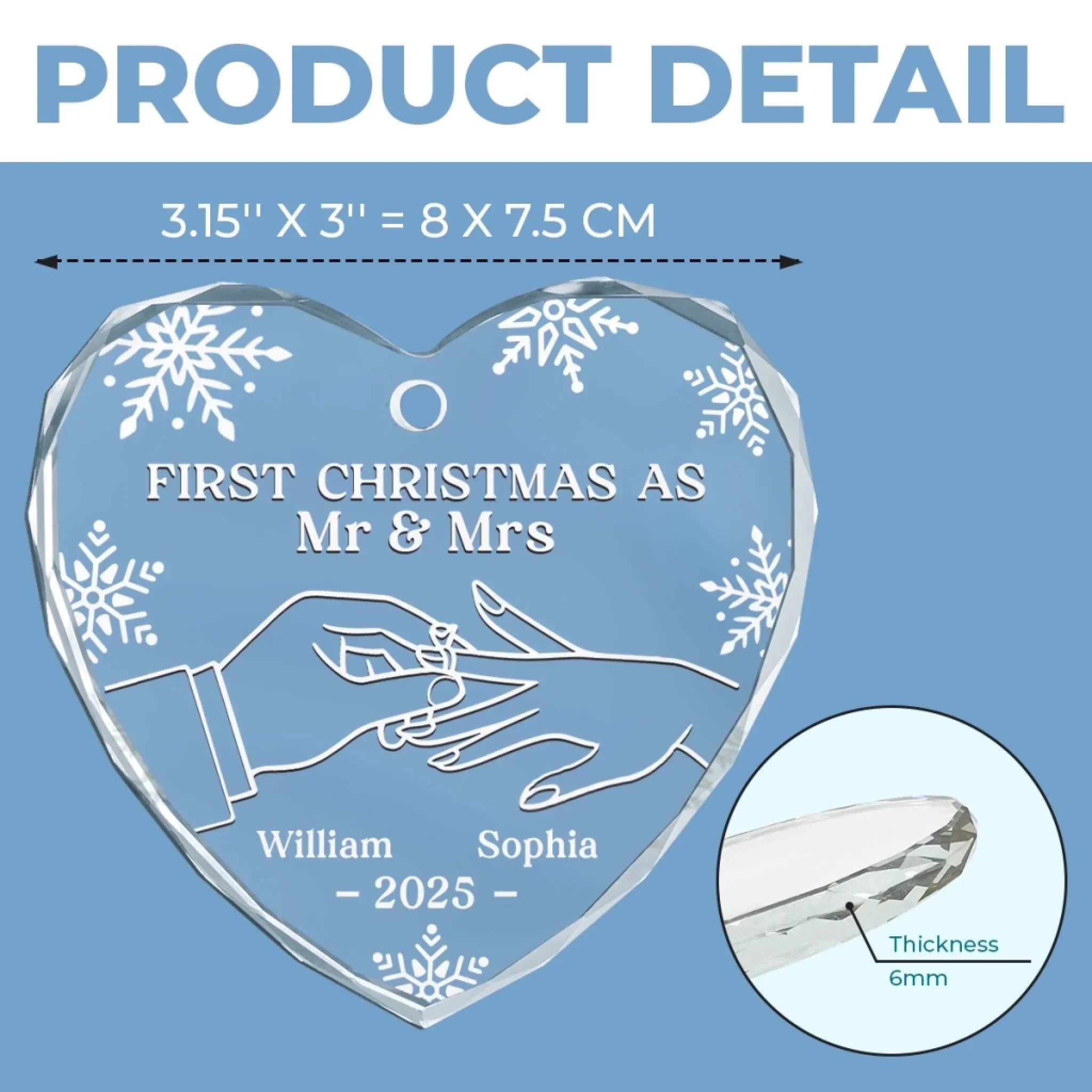 Custom Heart Glass Ornament - Personalized Anniversary Christmas Wedding Gifts For Husband And Wife, Him And Her - Two Pieces, One Heart