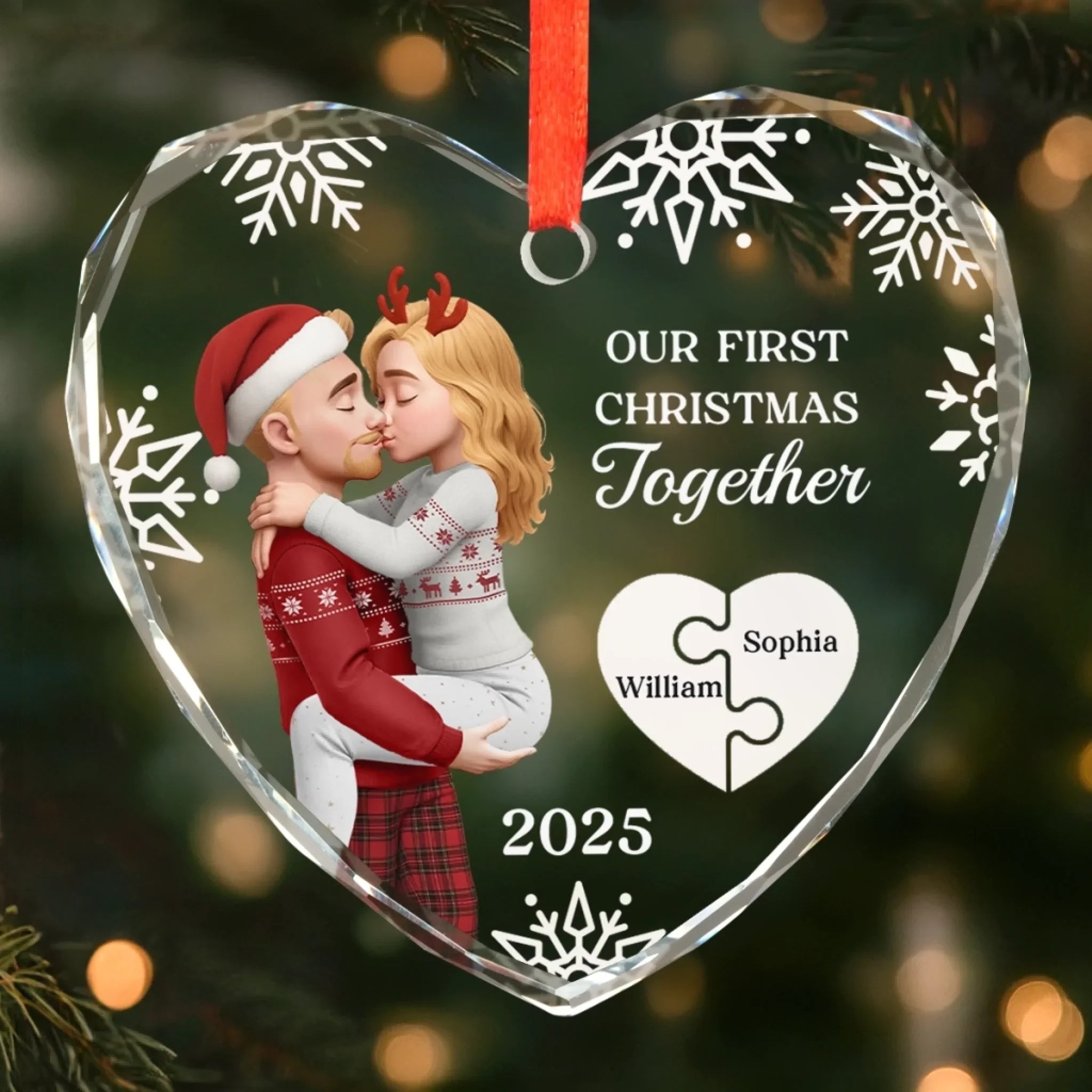 Custom Heart Glass Ornament - Personalized Anniversary Christmas Wedding Gifts For Husband And Wife, Him And Her - Our First Noel As Lovers