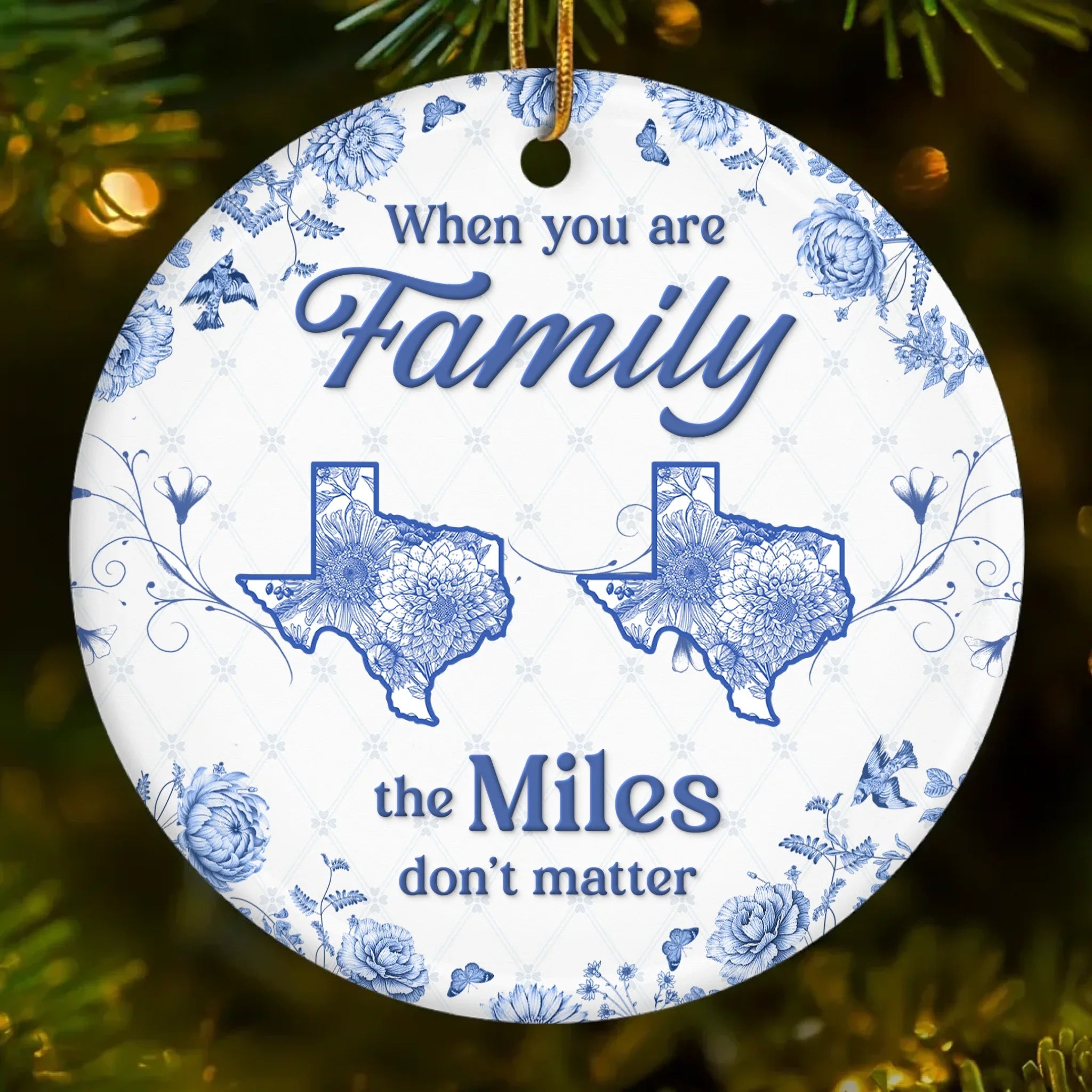 Custom Long Distance Ceramic Ornament - Personalized Christmas Birthday Gifts For Mom, Dad, Kids - No Map Can Measure Love